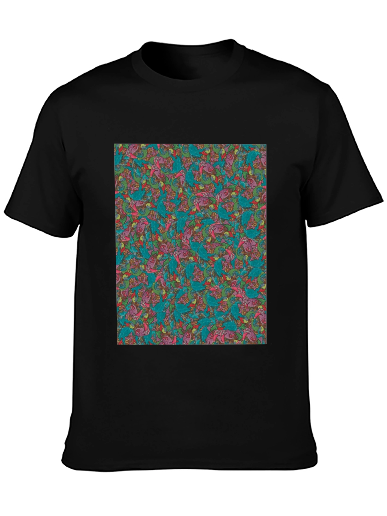 Black Patterned Men's Black T-Shirt view 3