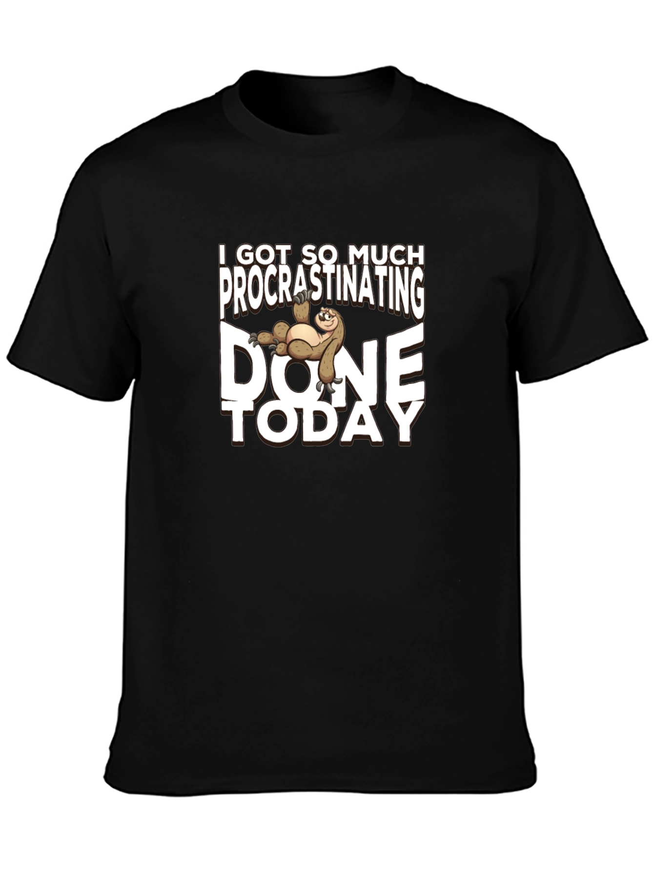 Black Procrastinating Sloth T-Shirt - Lazy Day Humor view 3