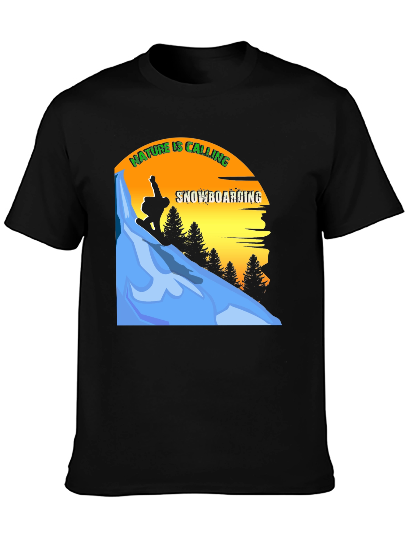 Black Nature Calling Snowboarding Graphic Tee view 3