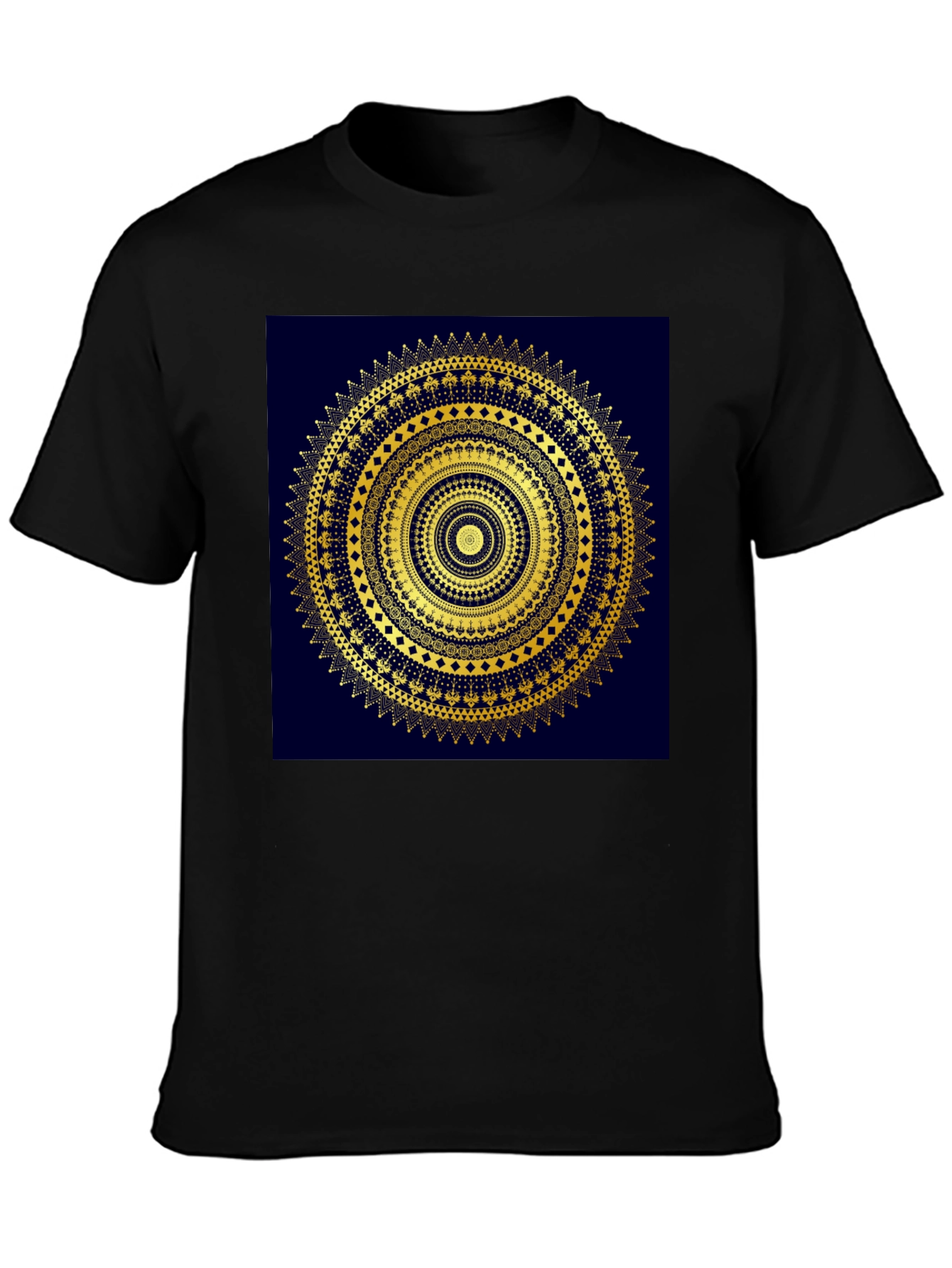 Black Gold Mandala Design Black T-Shirt view 3
