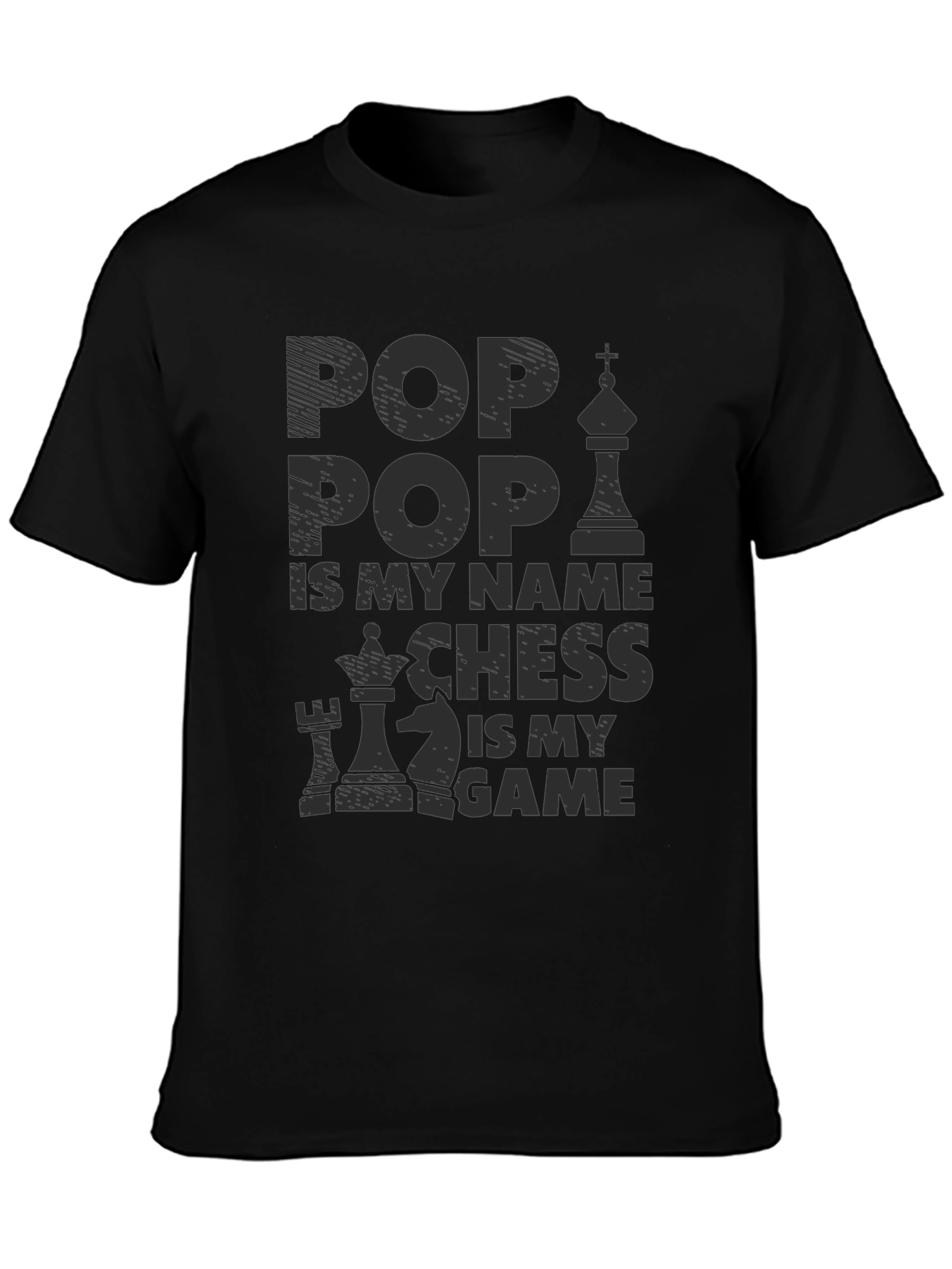 Black Pop Pop Chess Game T-Shirt view 3