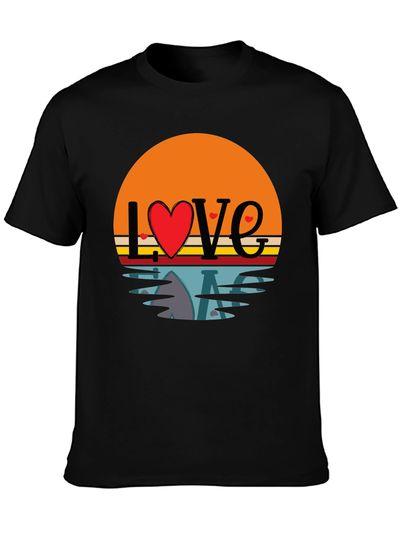 Black Retro Love Sunset Graphic T-Shirt view 3