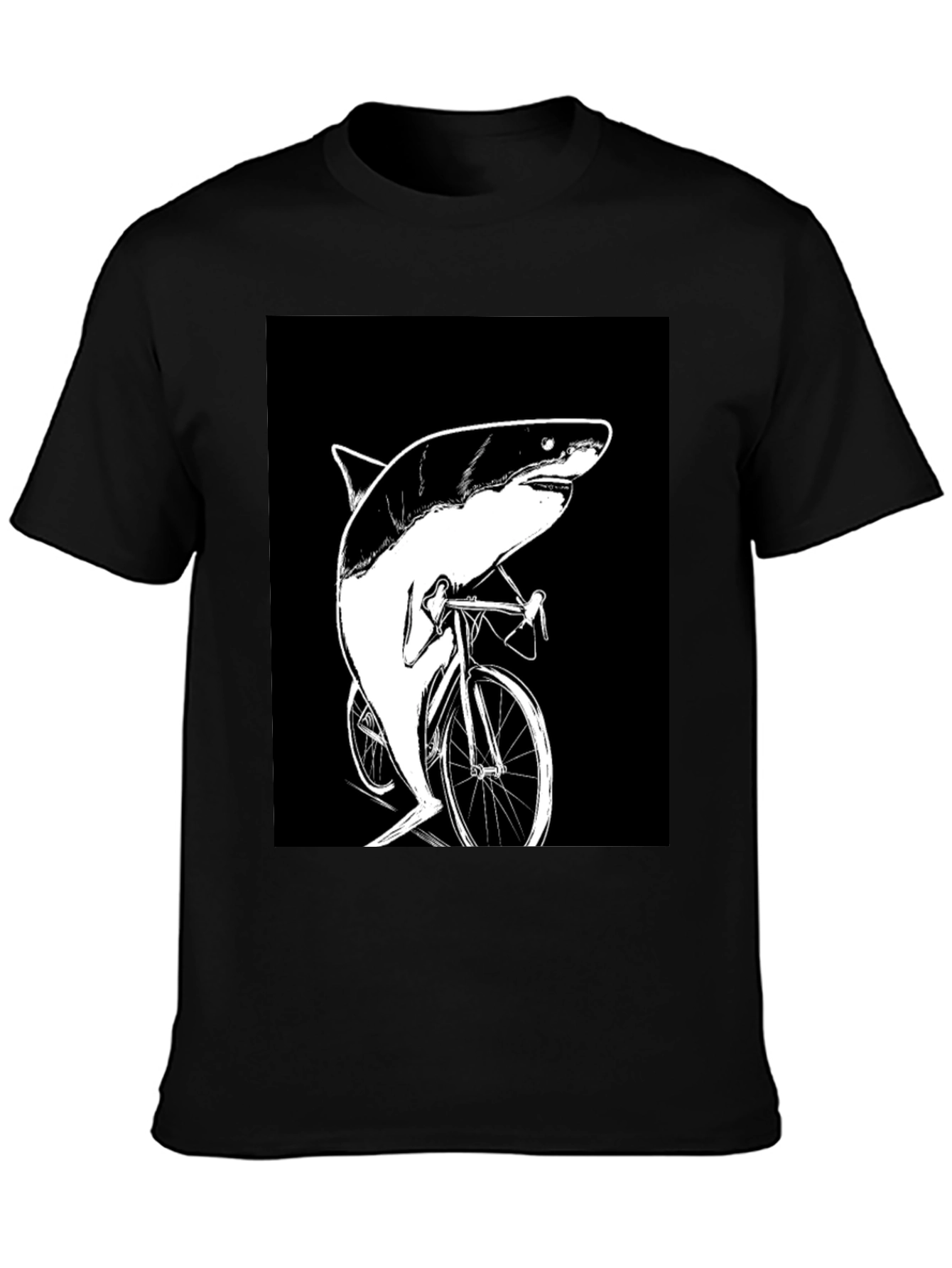 Black Shark on Bike T-Shirt - Funny Animal Graphic Tee view 3