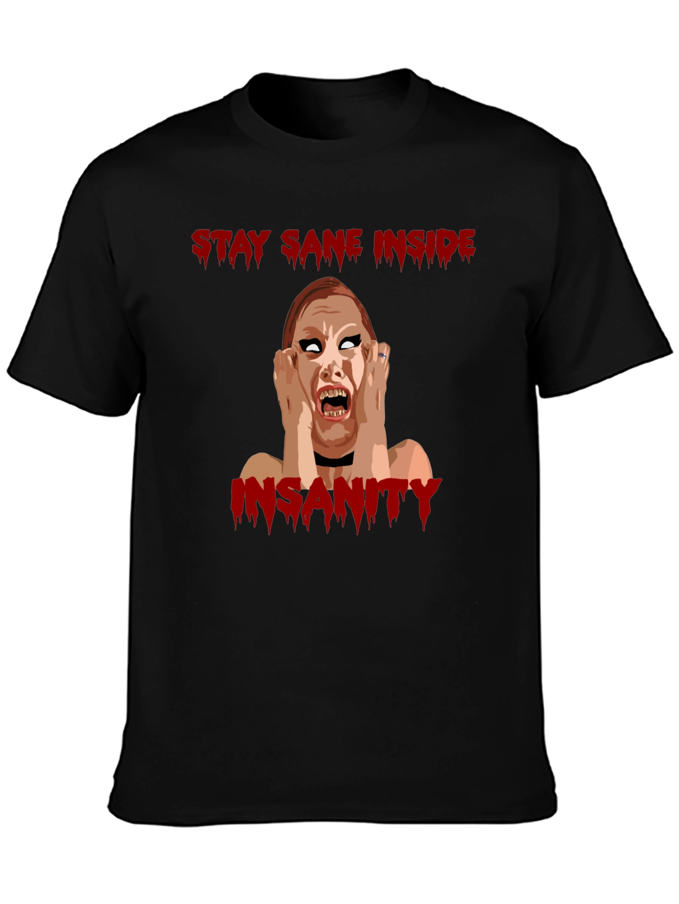 Black Stay Sane Inside Horror Graphic T-Shirt view 3
