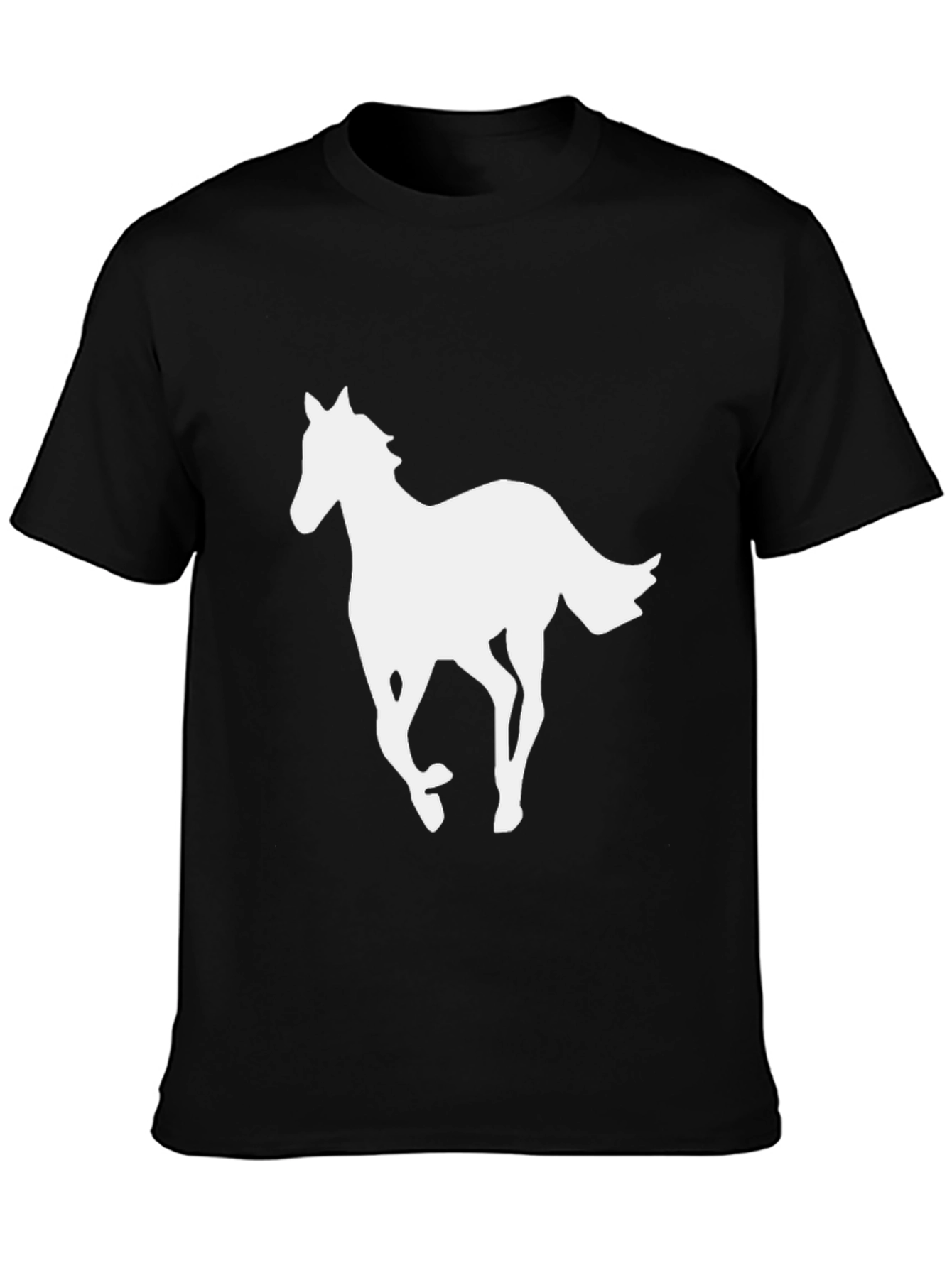 Black Black T-Shirt with White Horse Graphic view 3