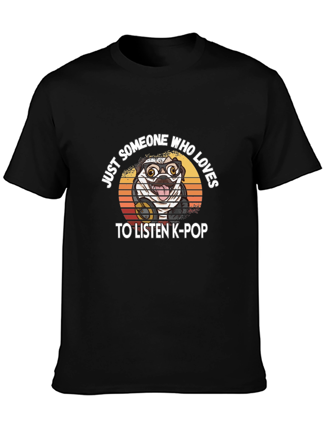 Black K-Pop Loving Pug T-Shirt view 3