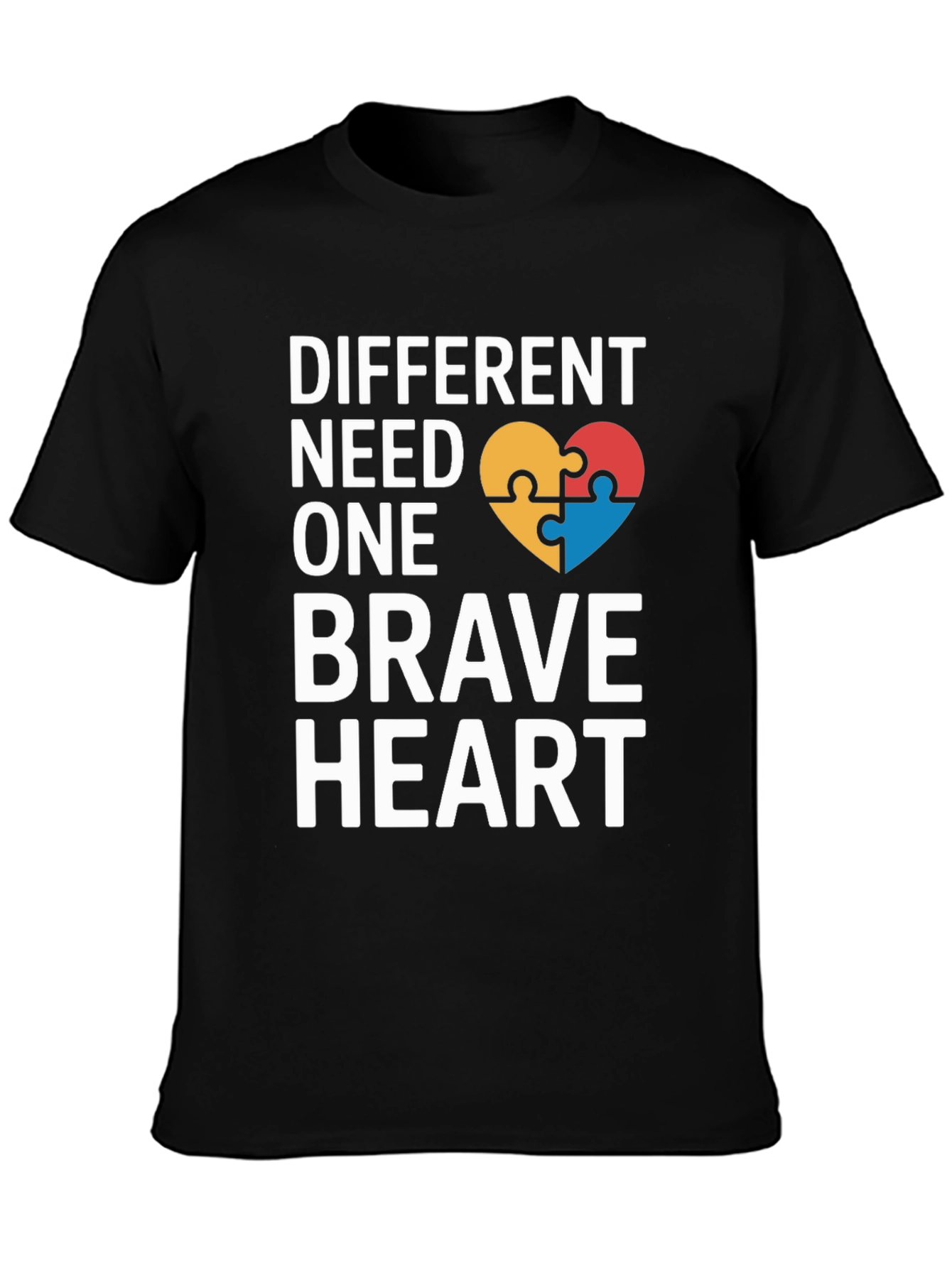 Black Different Need One Brave Heart Autism Awareness T-Shirt view 3