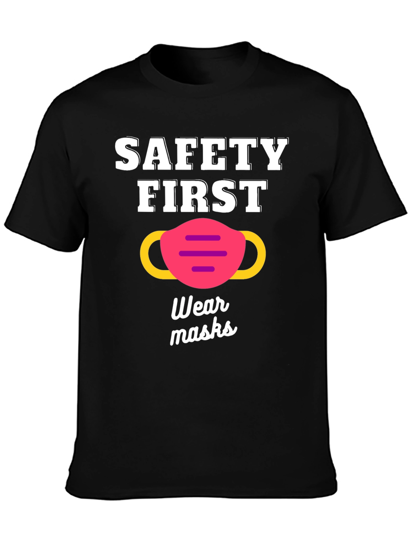 Black Safety First Wear Masks Graphic Tee view 3