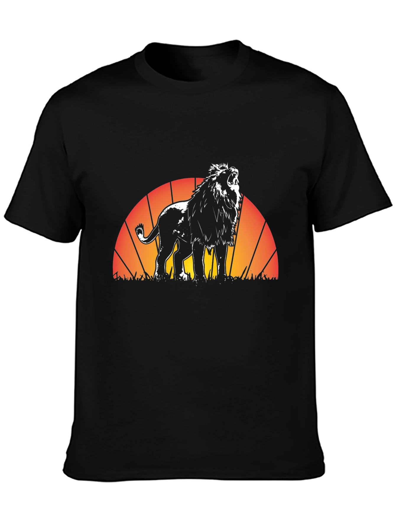 Black Lion Sunset Graphic Tee - Black Cotton T-Shirt view 3