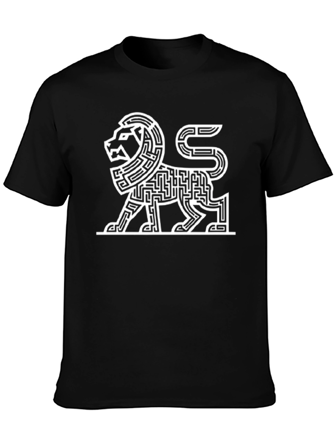 Black Maze Lion Graphic Tee - Modern Art Shirt view 3