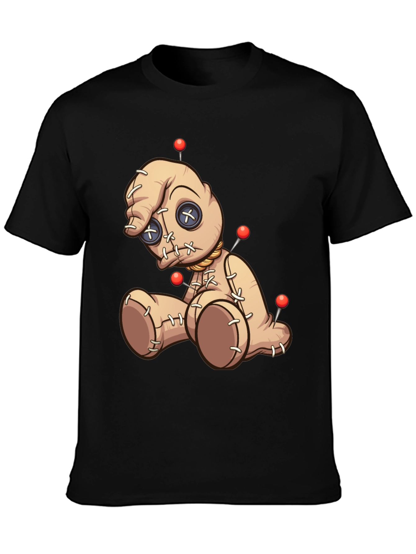 Black Voodoo Doll Graphic Print T-Shirt - Black view 3