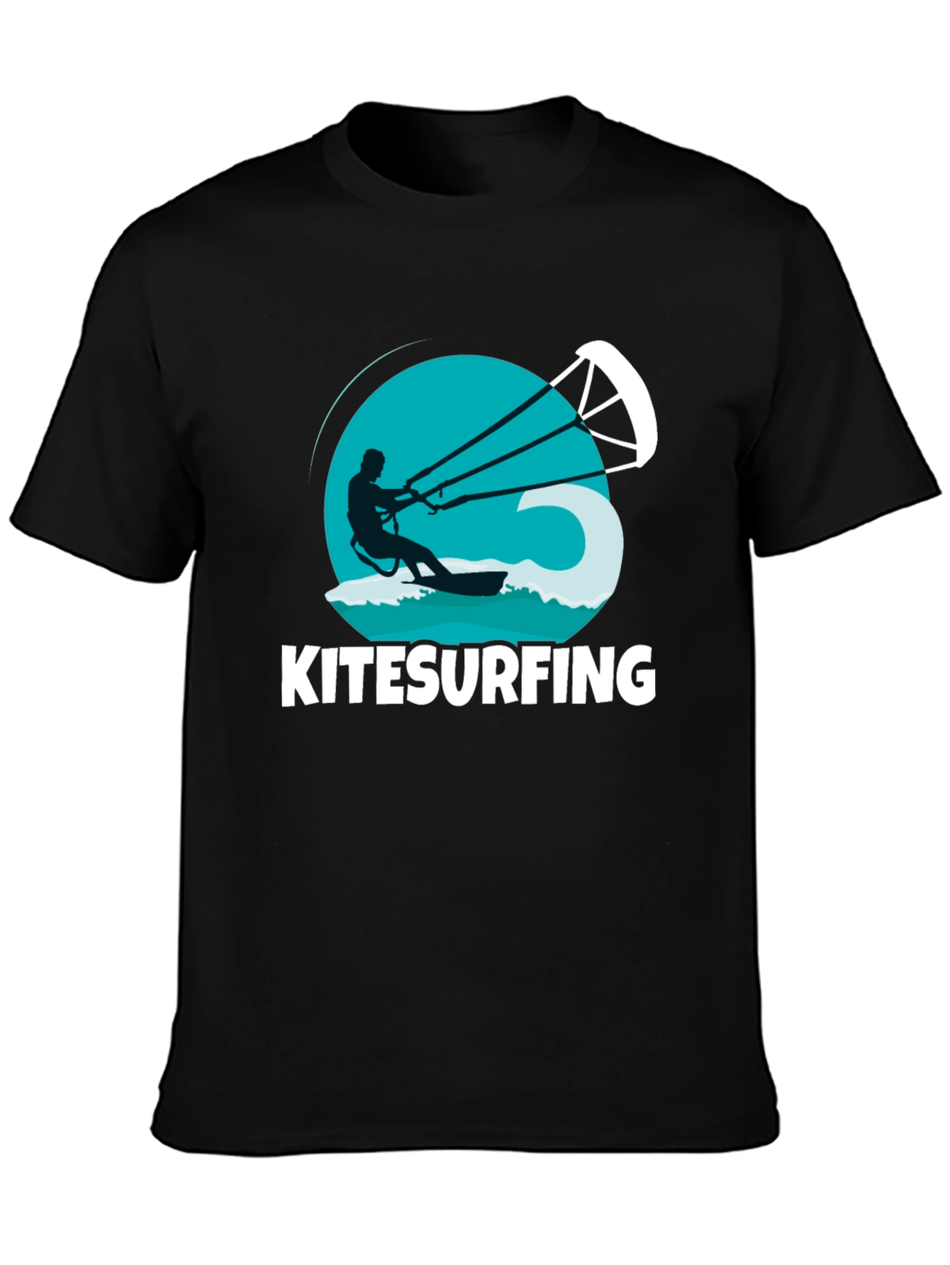 Black Kitesurfing T-Shirt: Black Graphic Tee view 3