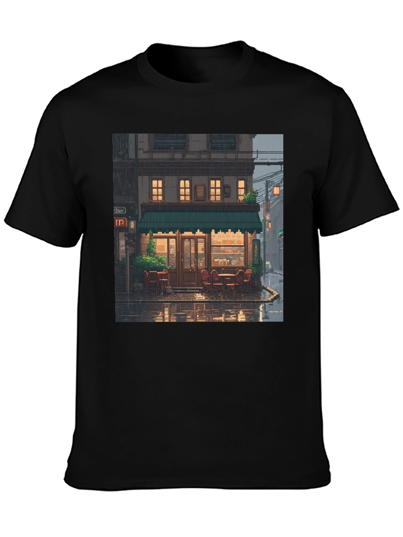 Black Rainy Day Cafe T-Shirt view 3