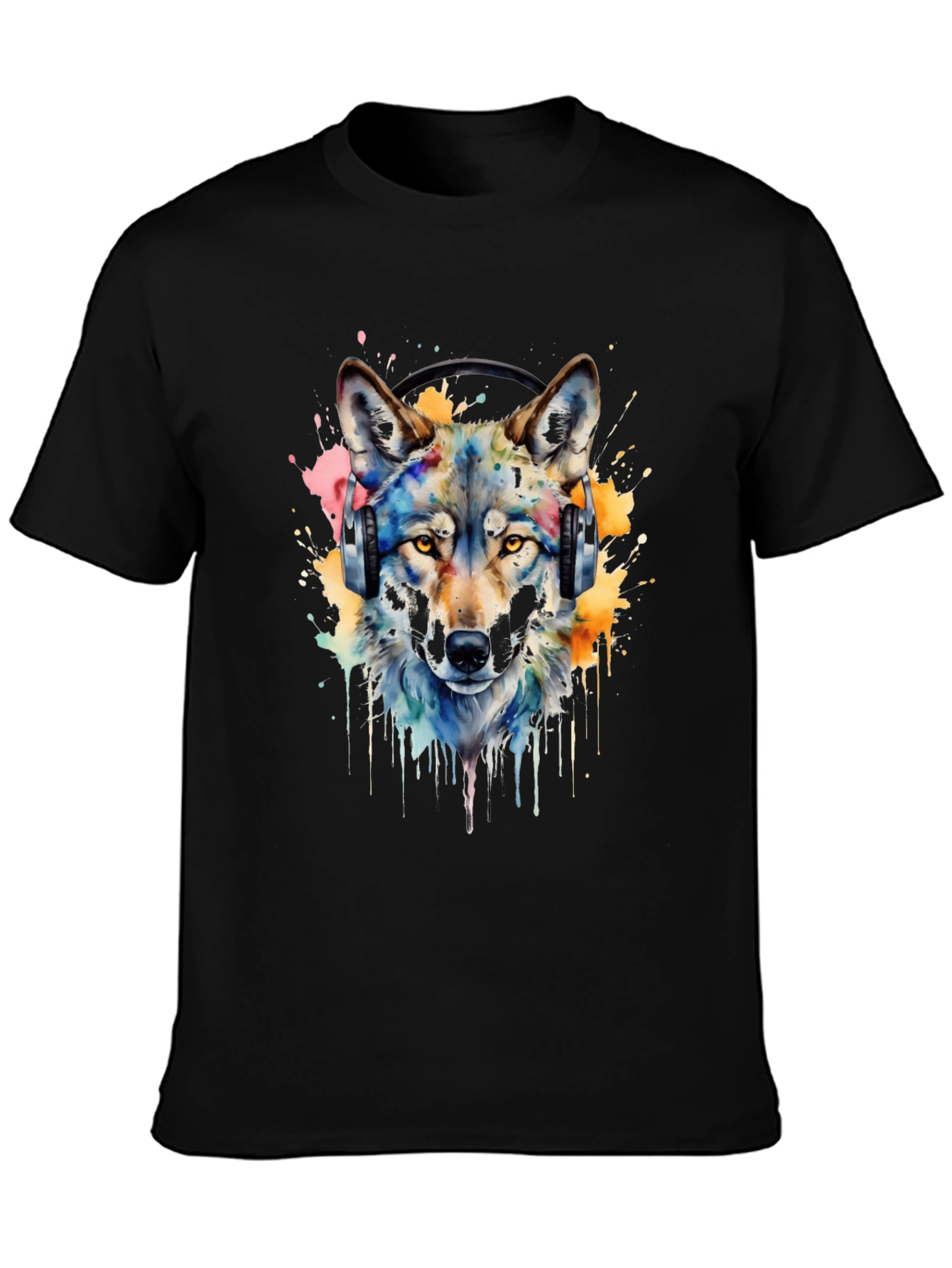 Black Wolf Headphone Graphic Tee view 3