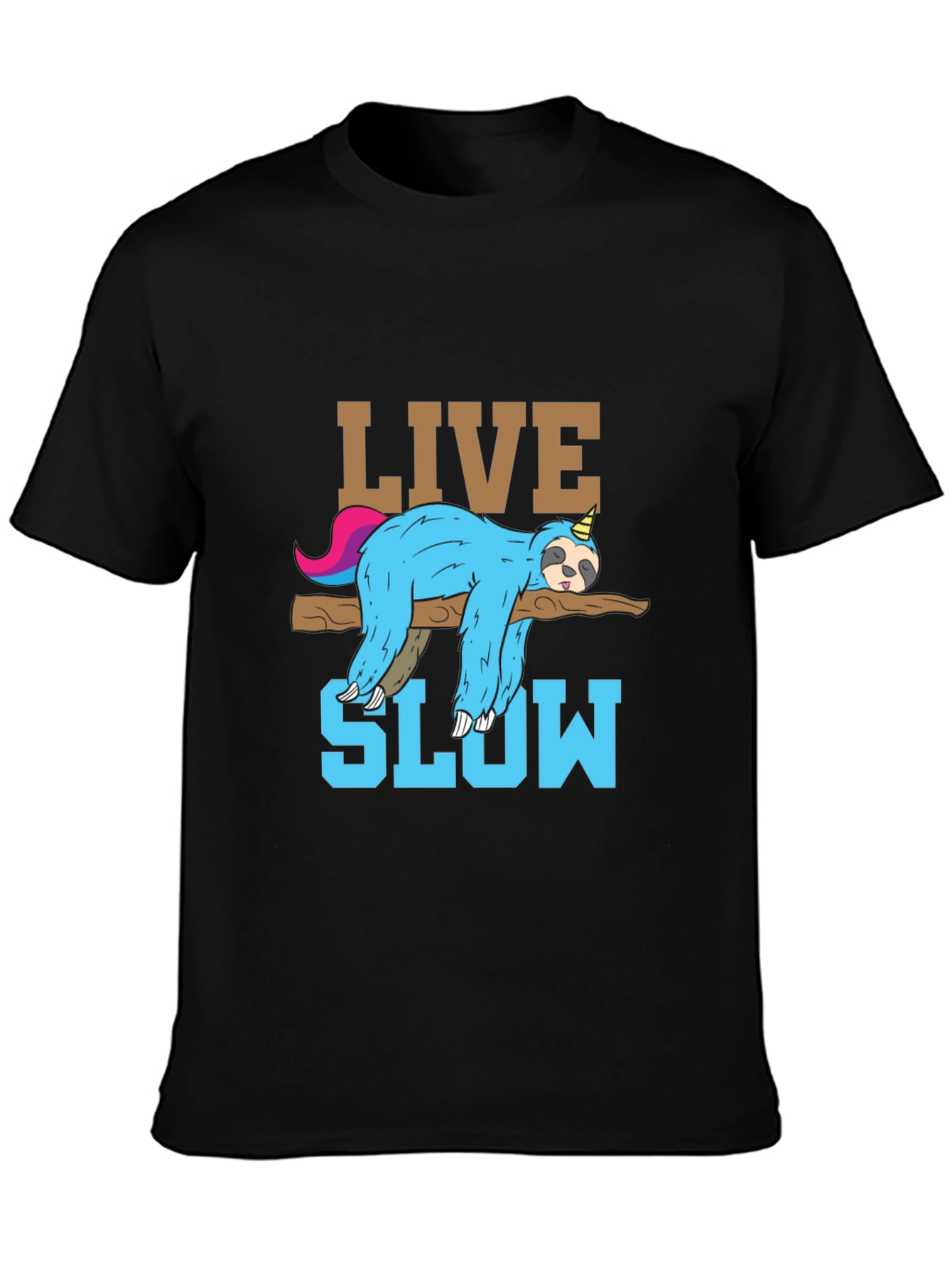 Black Live Slow Sloth T-Shirt - Relaxed Unisex Tee view 3