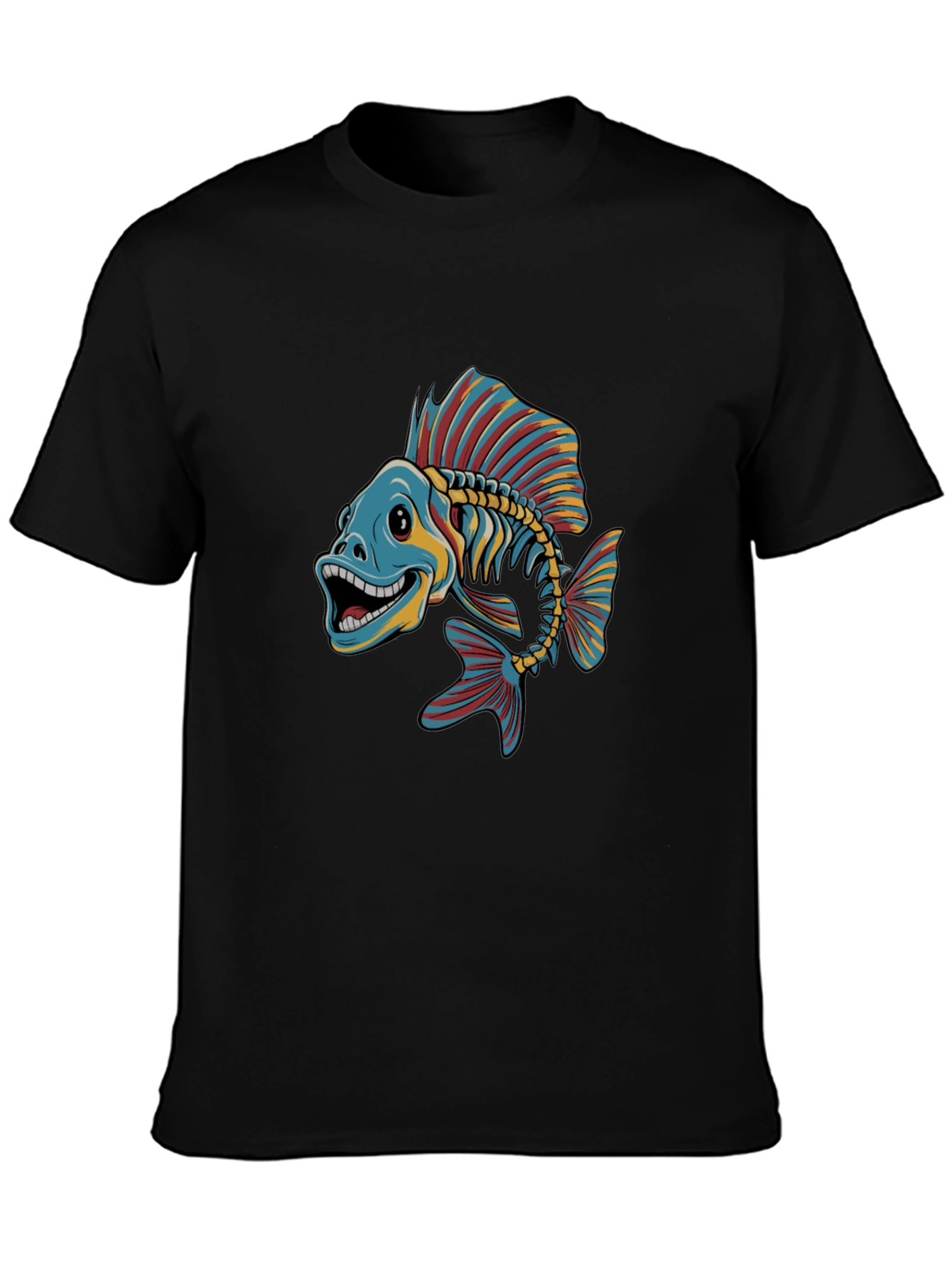 Black Cool Fishbone Graphic Tee - Black Cotton Shirt view 3