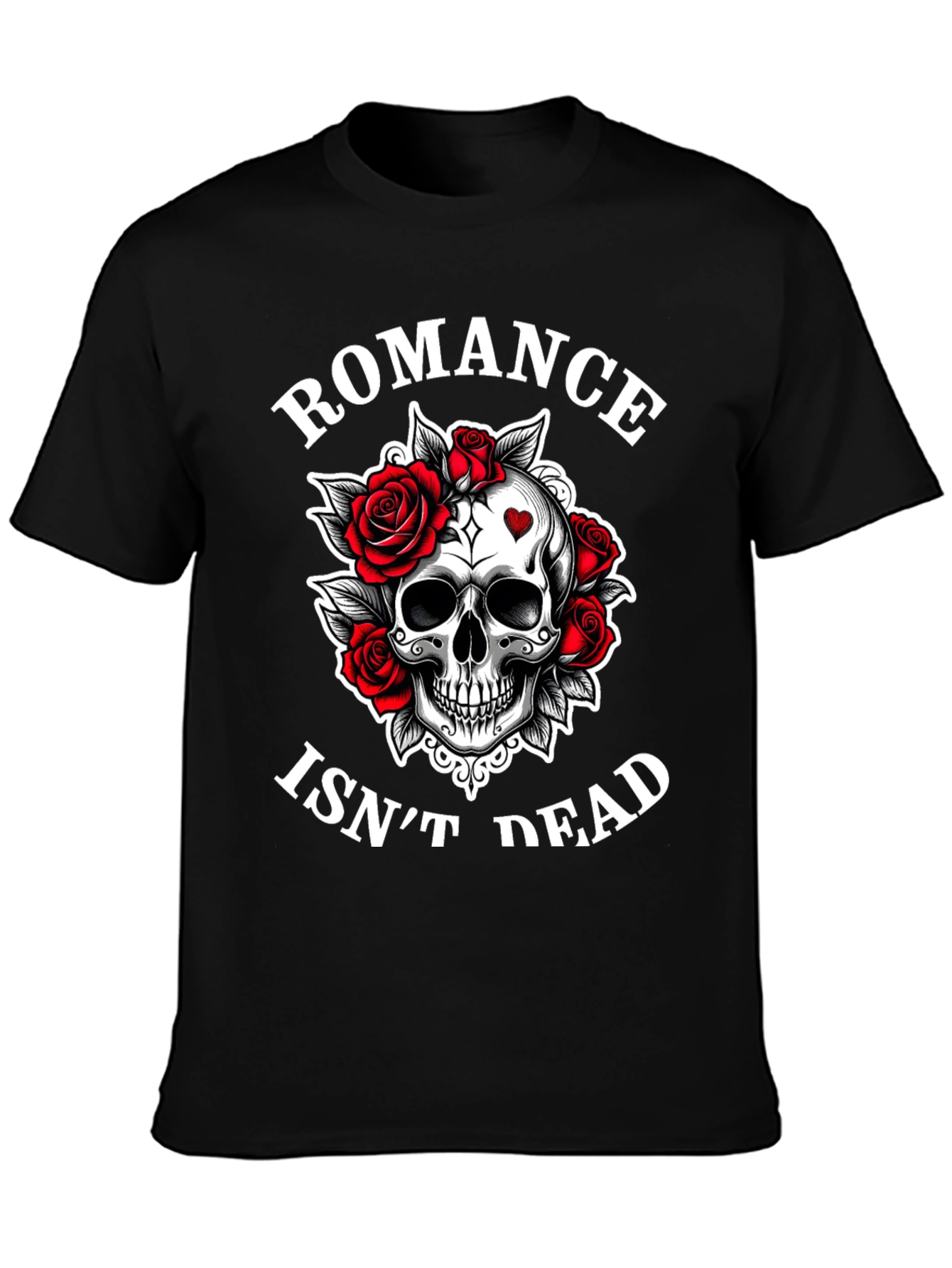 Black Romance Isn't Dead Skull & Roses Graphic T-Shirt view 3