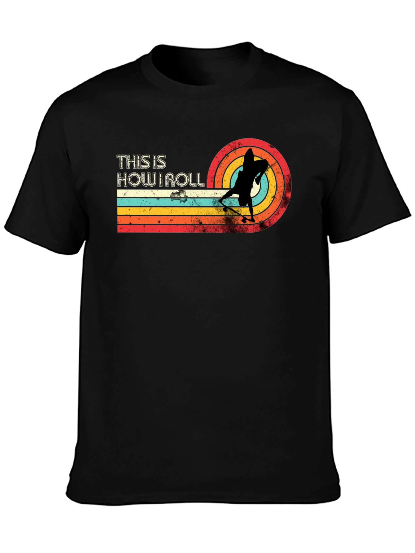 Black This Is How I Roll Skateboard Retro Graphic T-Shirt view 3