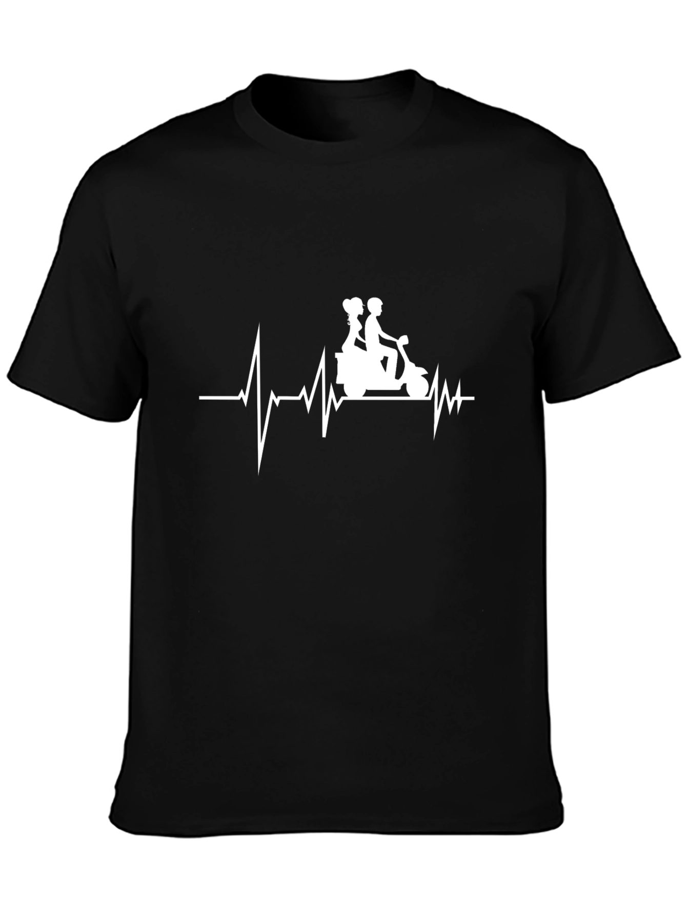 Black Heartbeat Scooter Couple T-Shirt - Black view 3