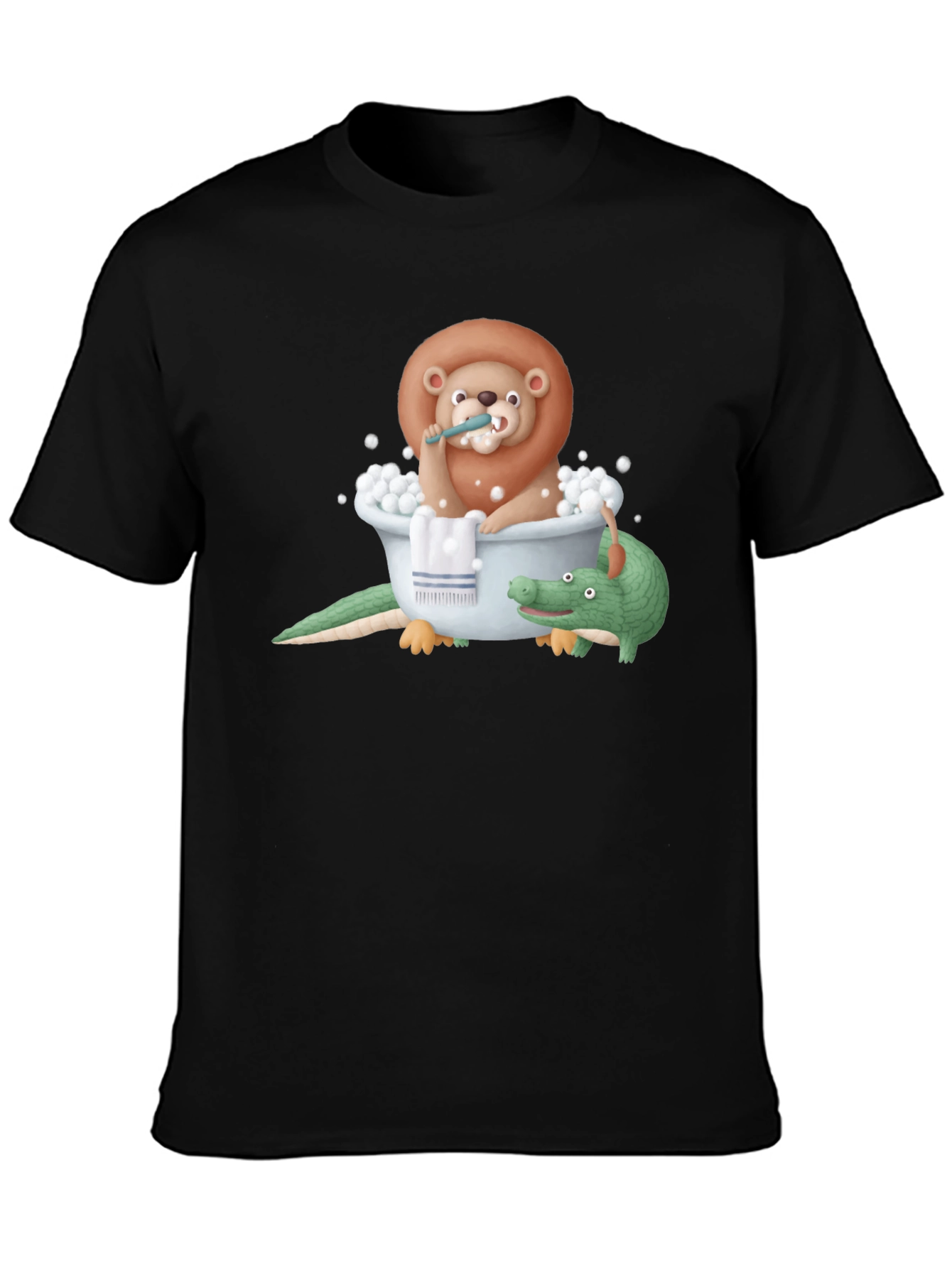 Black Lion and Crocodile Bath Time T-Shirt view 3