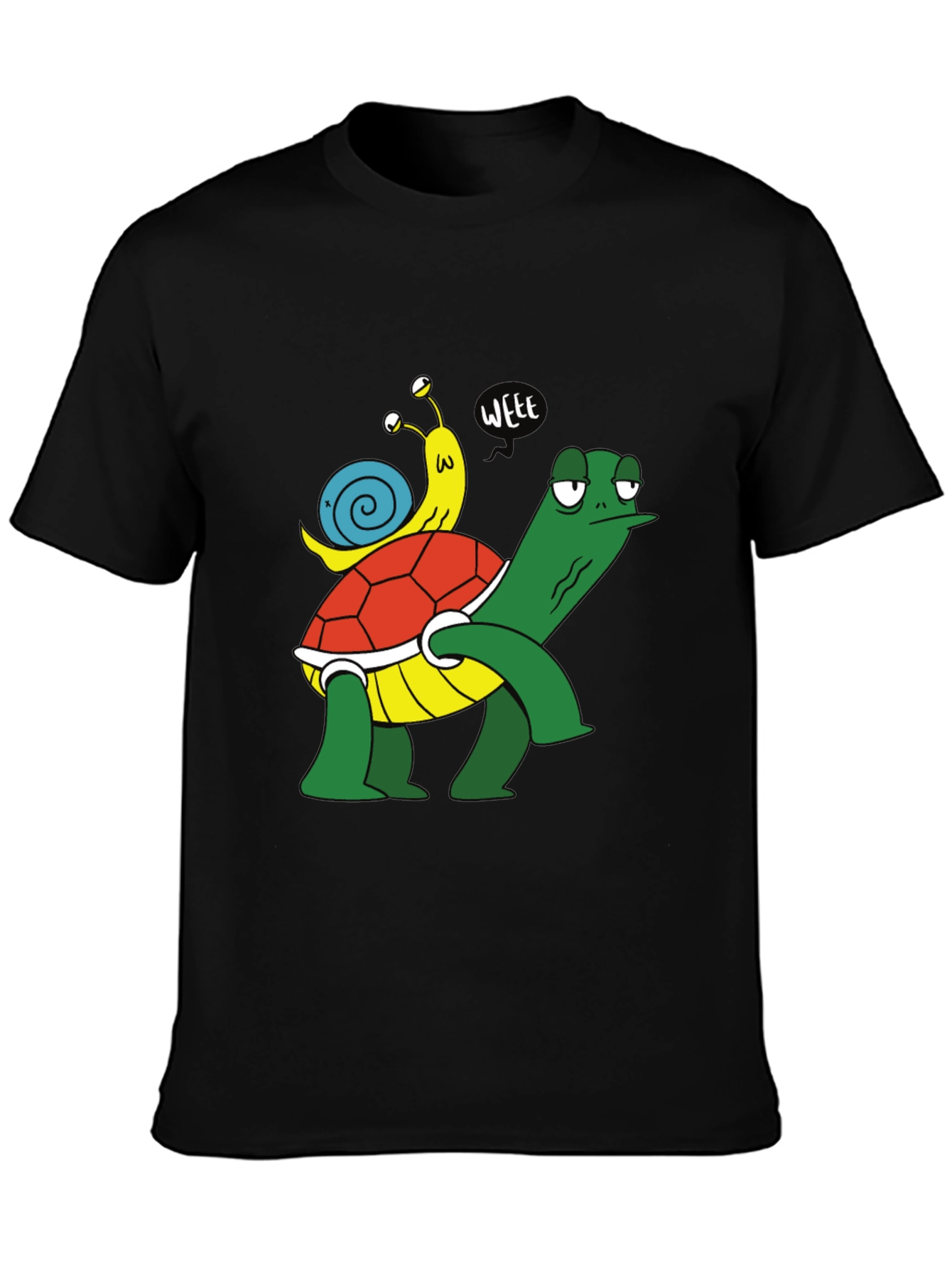 Black Funny Turtle and Snail Cartoon Black T-Shirt view 3