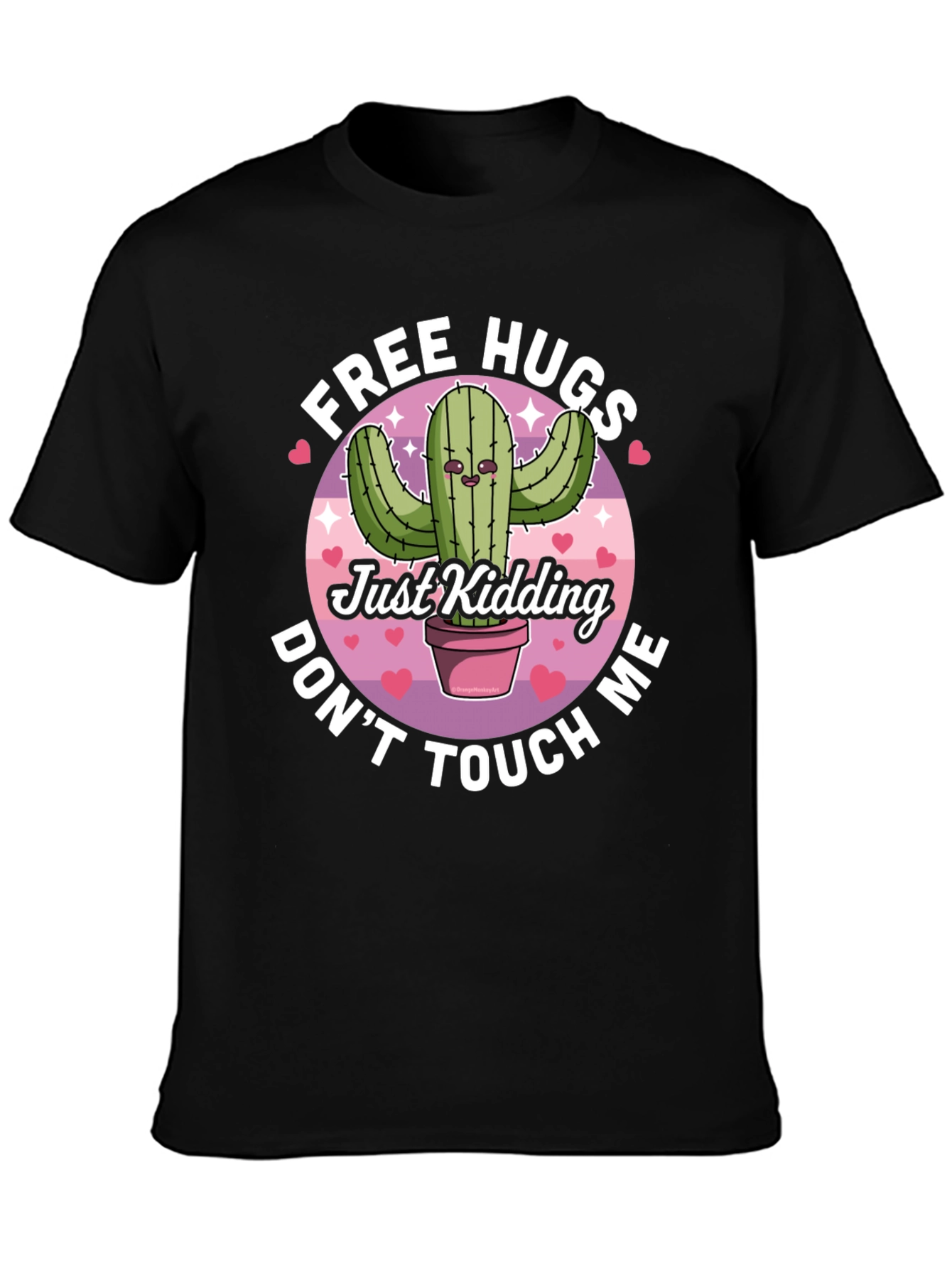 Black Funny Cactus Free Hugs T-Shirt - Don't Touch Me view 3