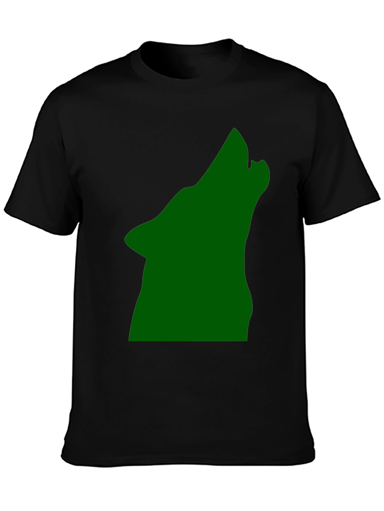 Black Black T-Shirt with Green Howling Wolf Design view 3