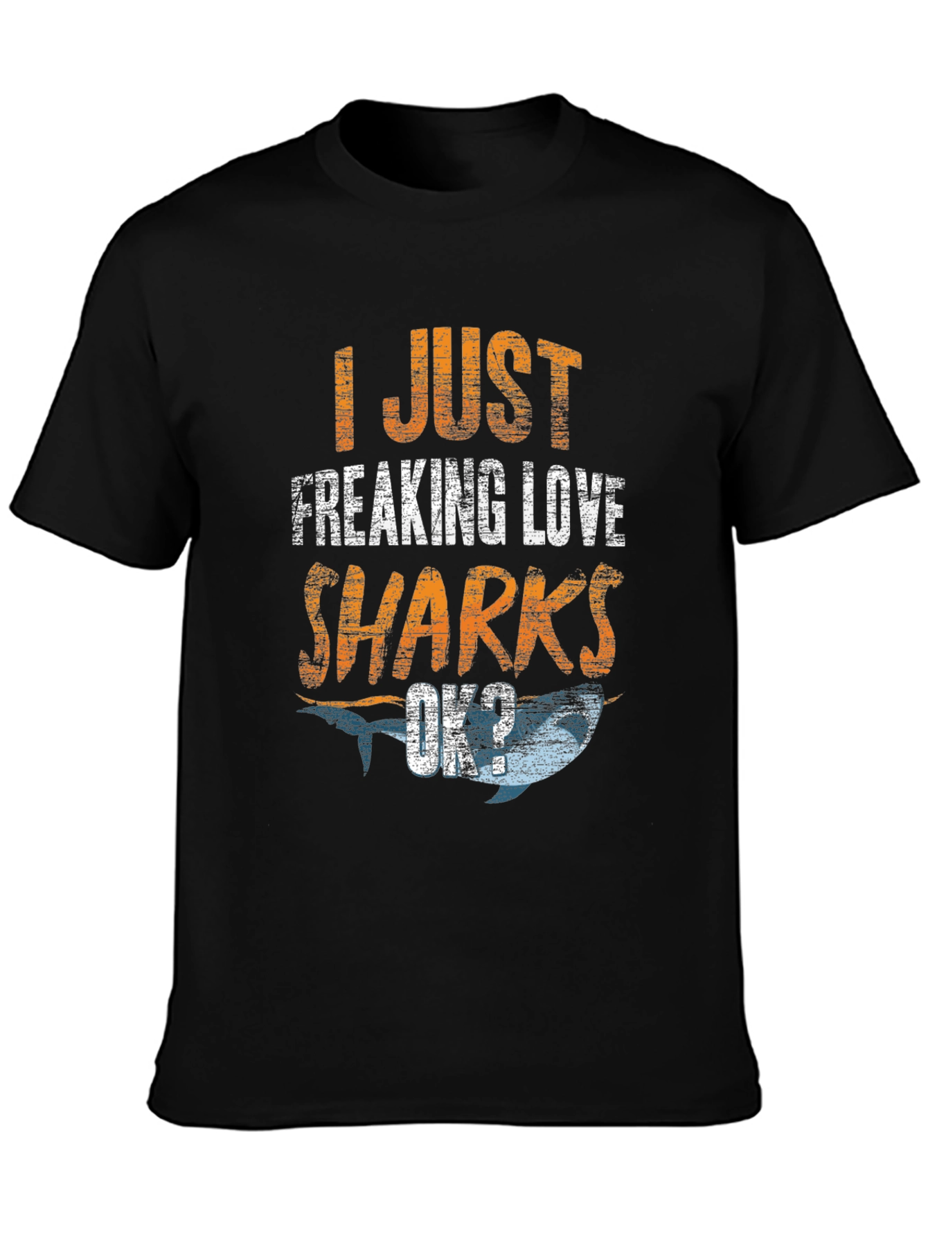 Black I Just Freaking Love Sharks Men's Black T-Shirt view 3