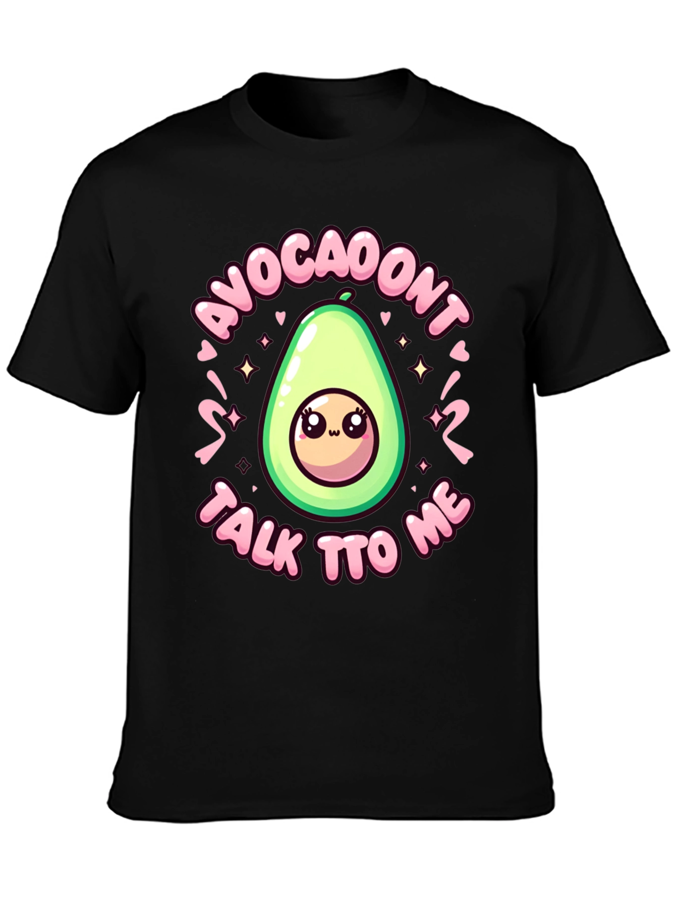 Black Cute Avocado Cartoon S'Avoca-Don't Talk To Me Black T-Shirt view 3