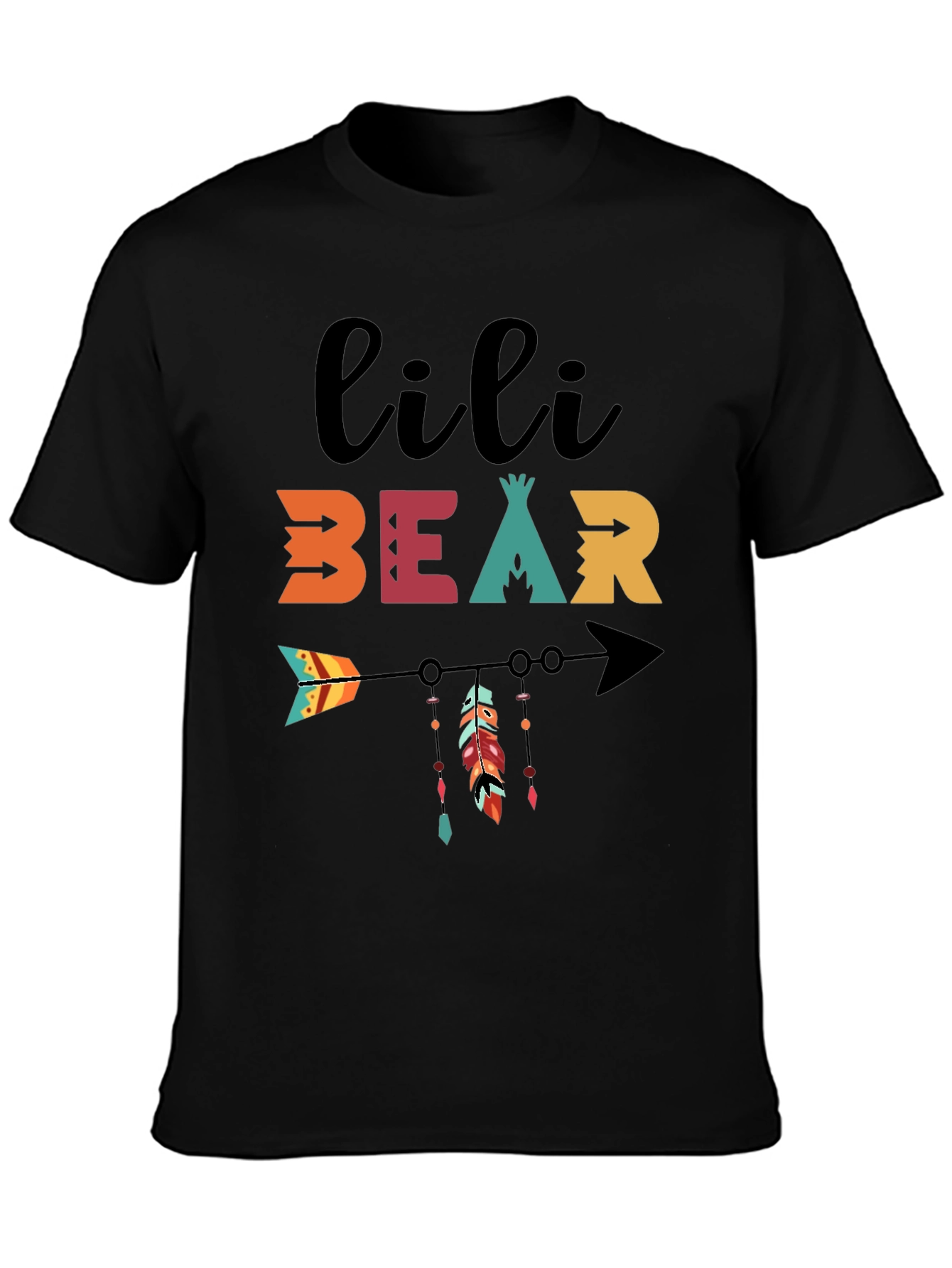 Black Lili Bear Arrow Graphic Tee - Black Cotton Blend Shirt view 3