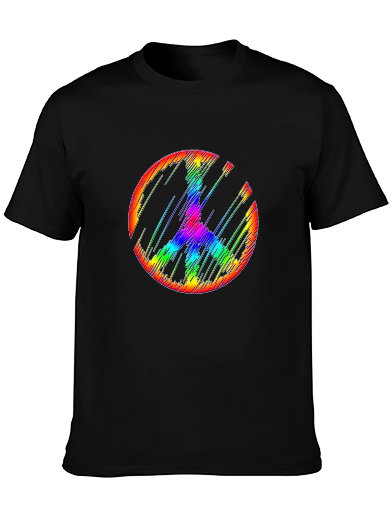 Black Rainbow Peace Sign Graphic Tee - Mens Black T-Shirt view 3