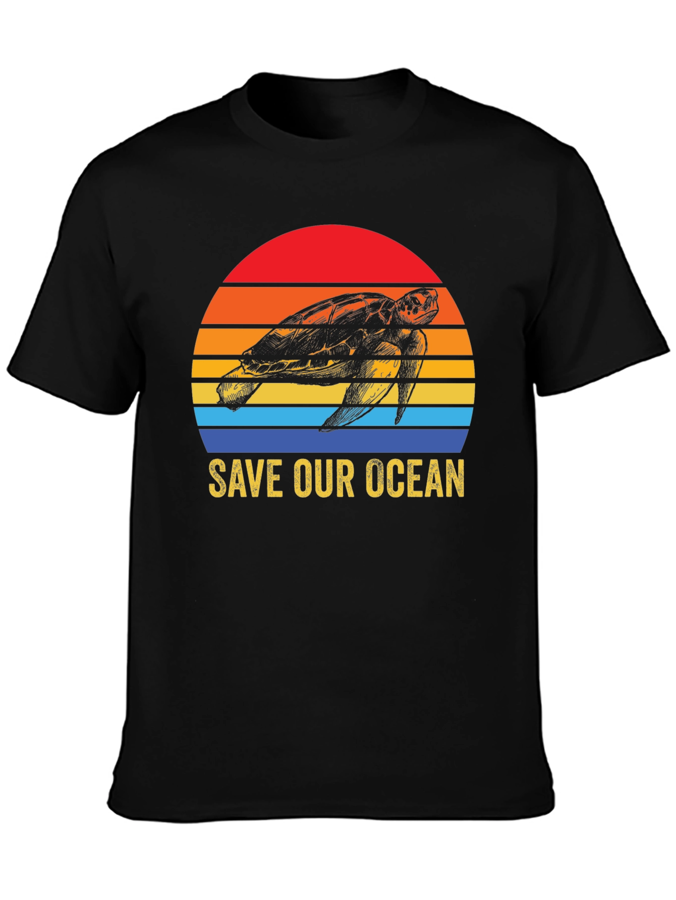 Black Save Our Ocean Turtle Graphic T-Shirt view 3