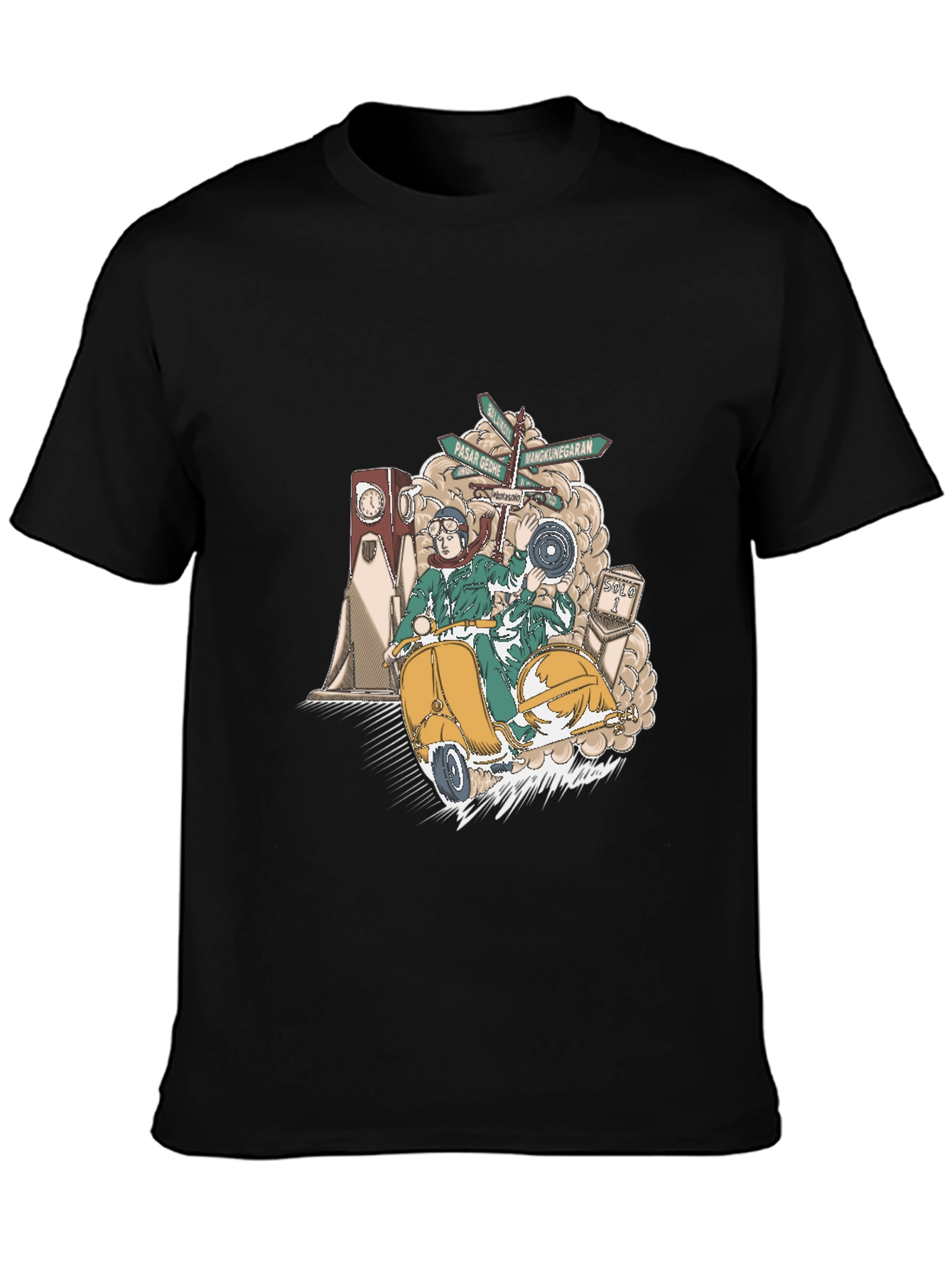 Black Vintage Scooter Graphic Tee - Retro Style view 3