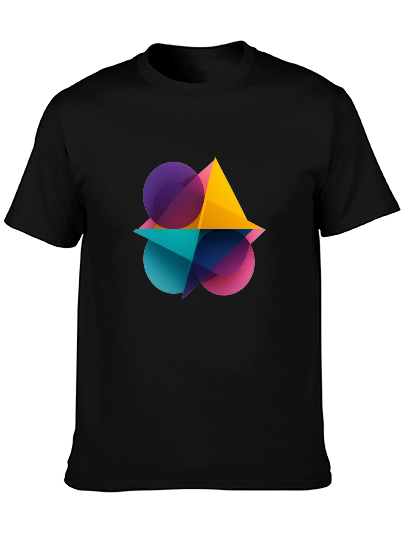 Black Abstract Geometric Design Black T-Shirt view 3