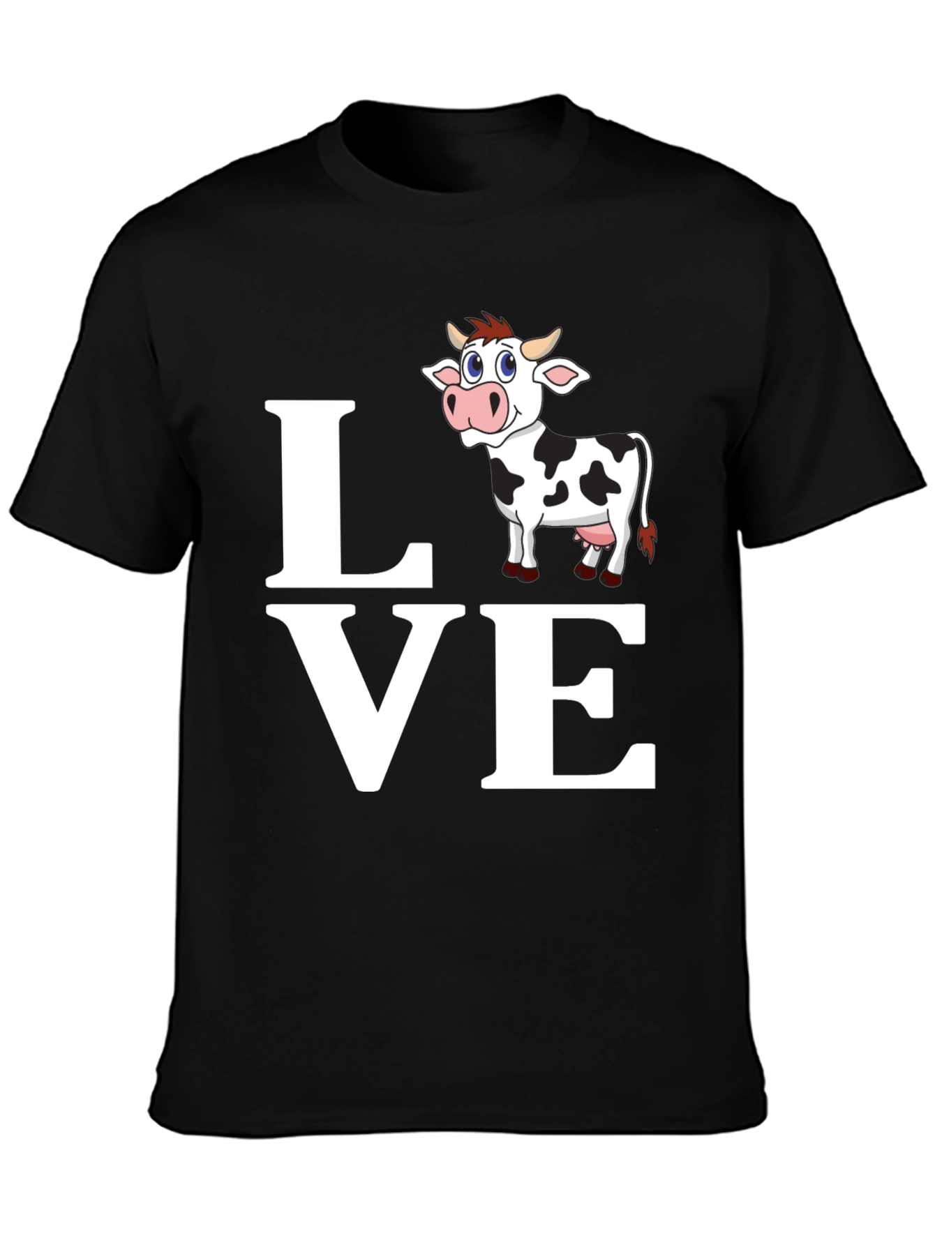 Black Cute Cow Lover T-Shirt - Black Cotton Blend view 3
