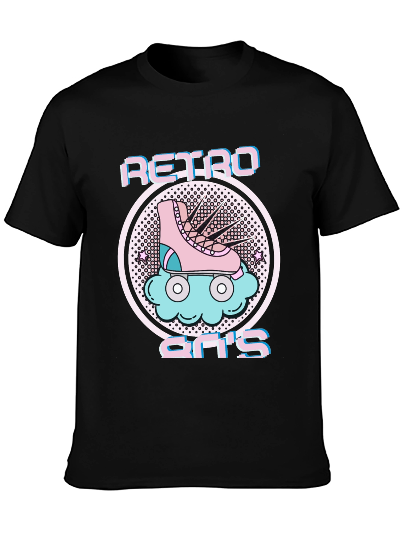 Black Retro 80's Roller Skate Graphic Tee view 3