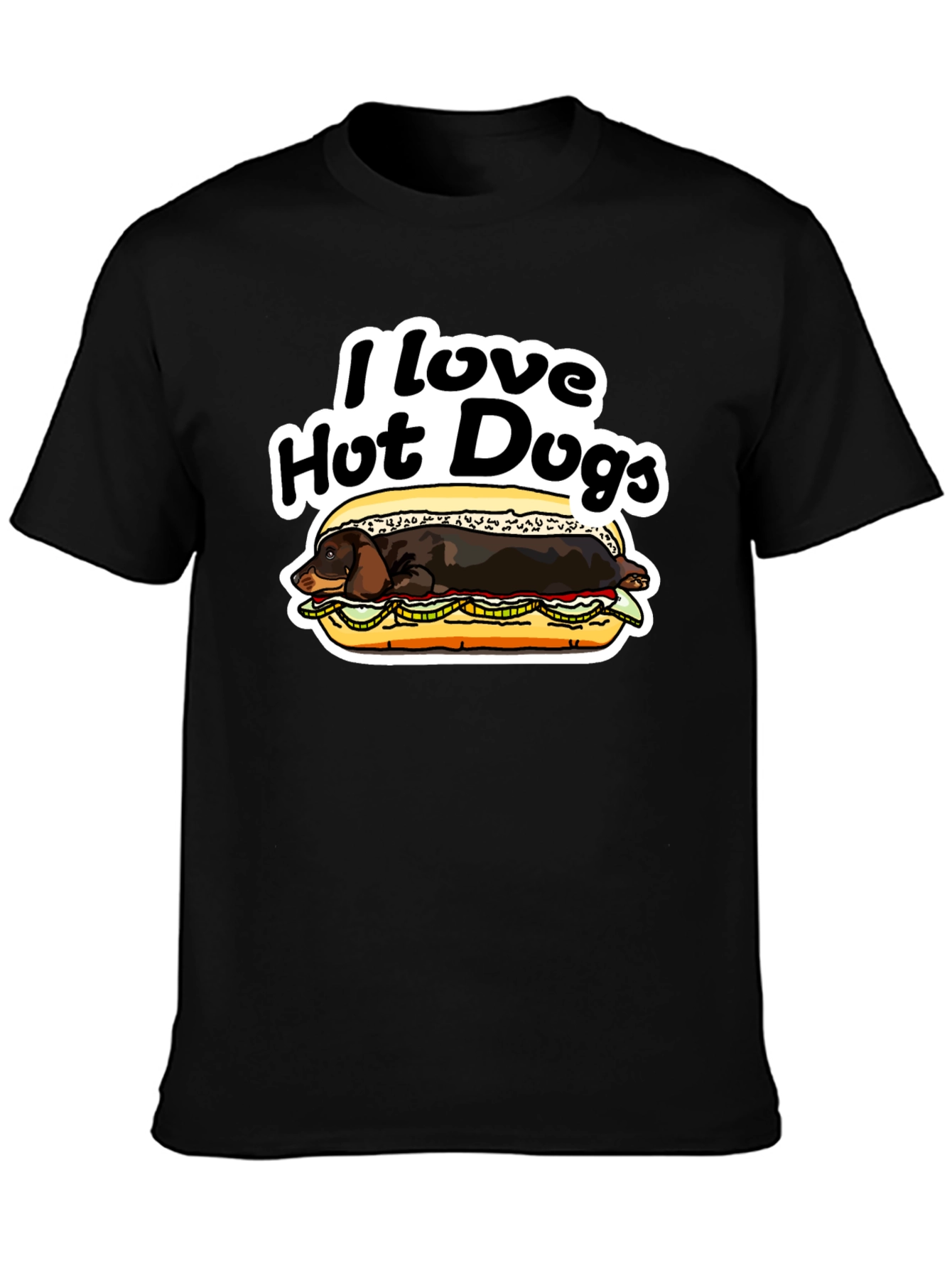 Black I Love Hot Dogs T-Shirt Dachshund Humor Tee view 3