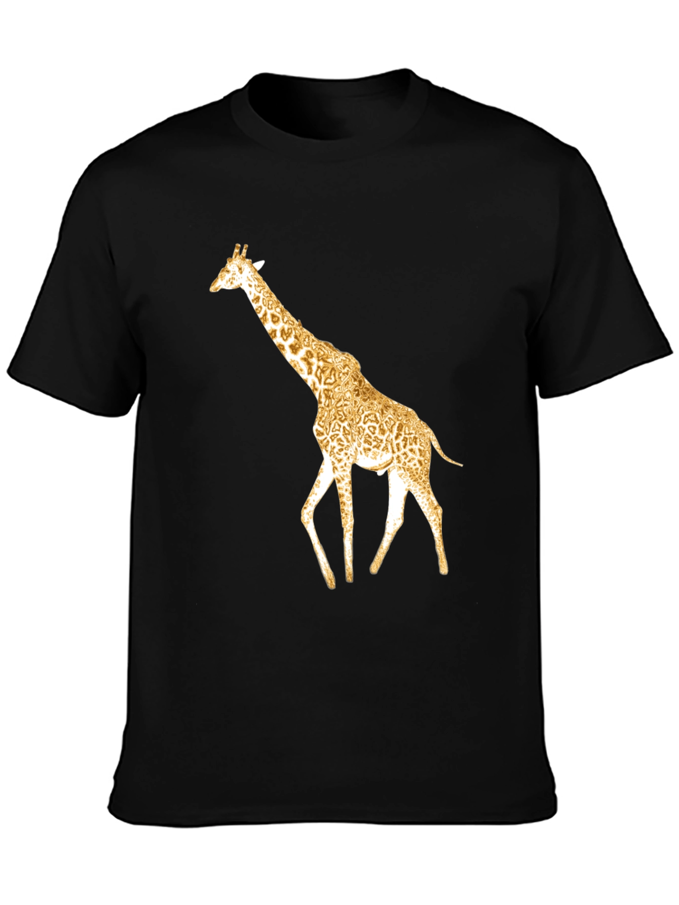 Black Stylish Giraffe Print Black T-Shirt view 3