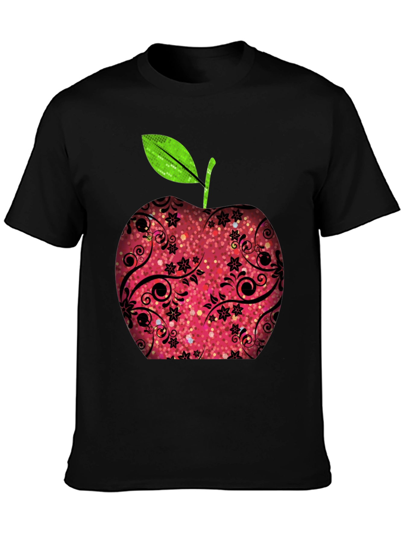 Black Apple Graphic Print Black T-Shirt view 3