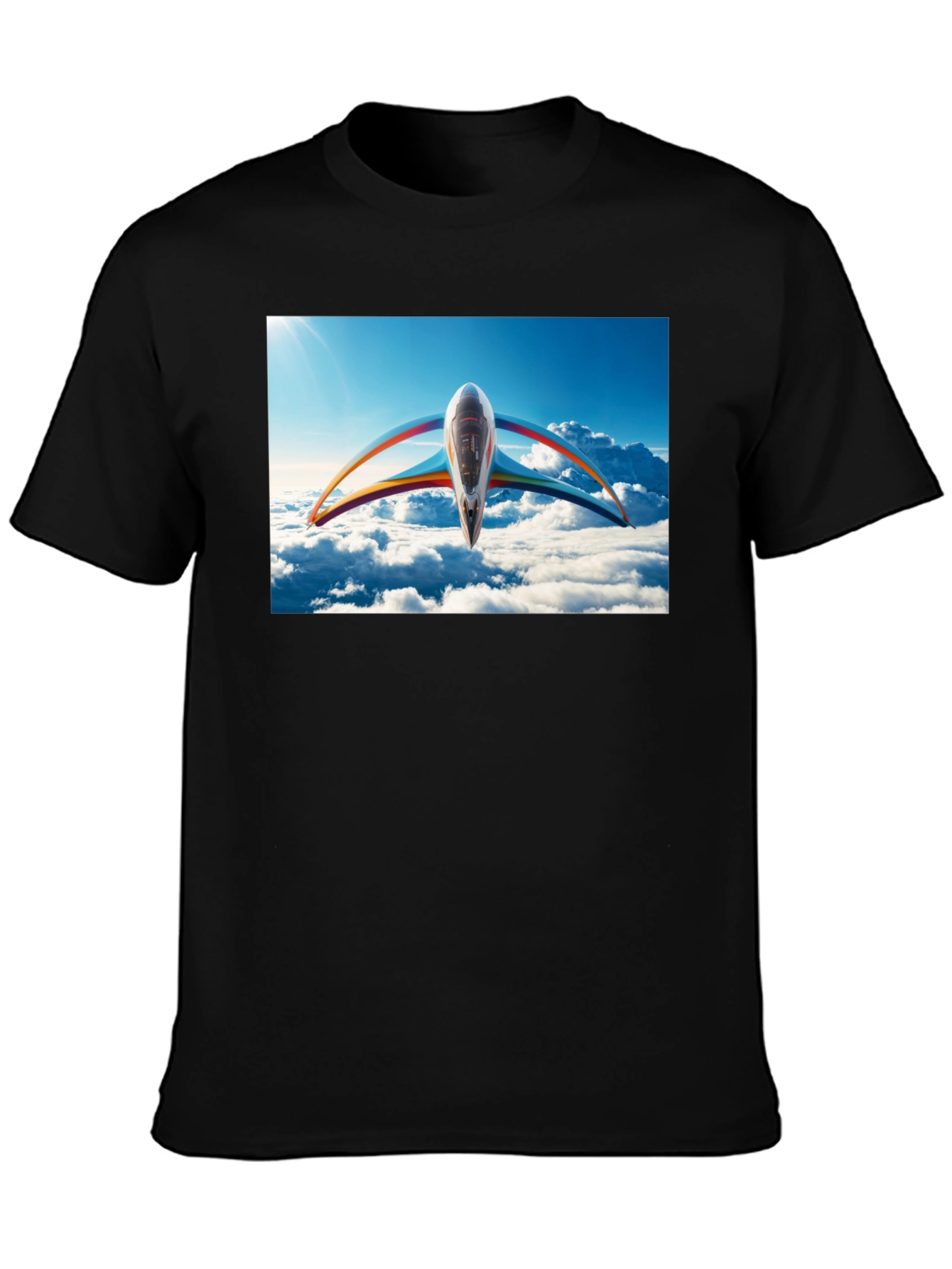 Black Futuristic Plane Graphic T-Shirt view 3