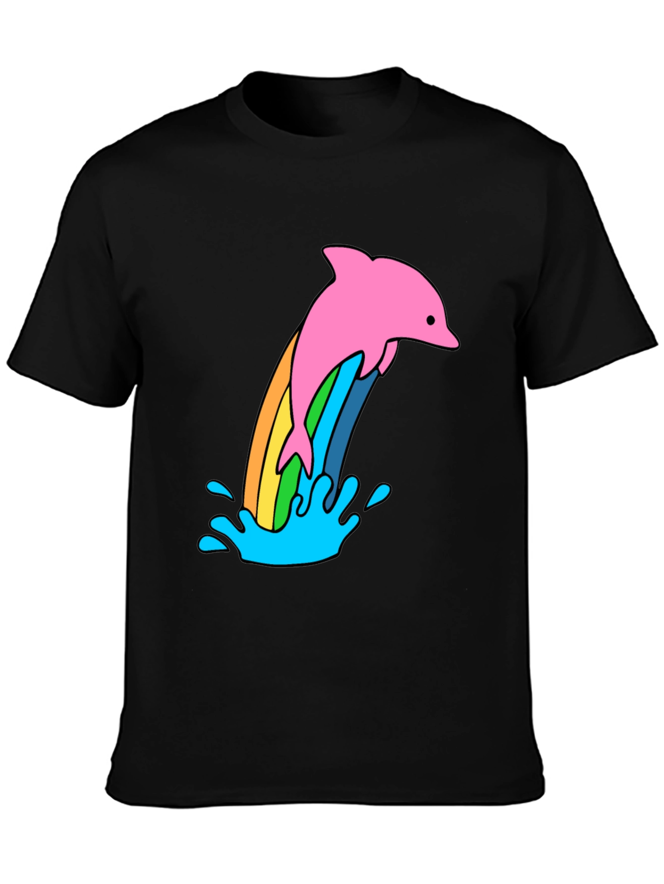 Black Rainbow Dolphin Black T-Shirt view 3