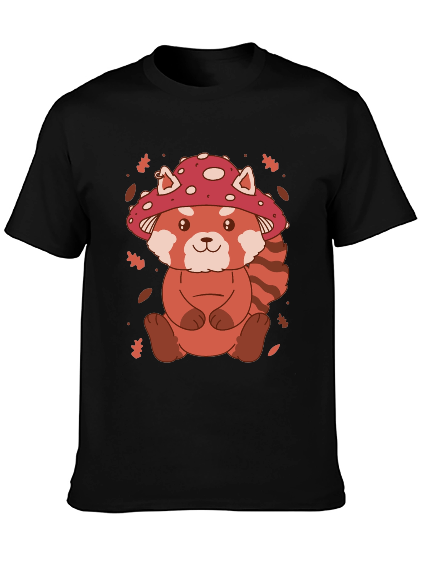 Black Mushroom Red Panda Graphic Tee view 3