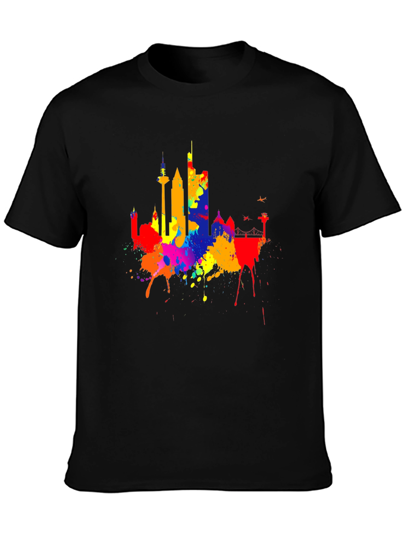 Black Vibrant Skyline Splash Black T-Shirt view 3