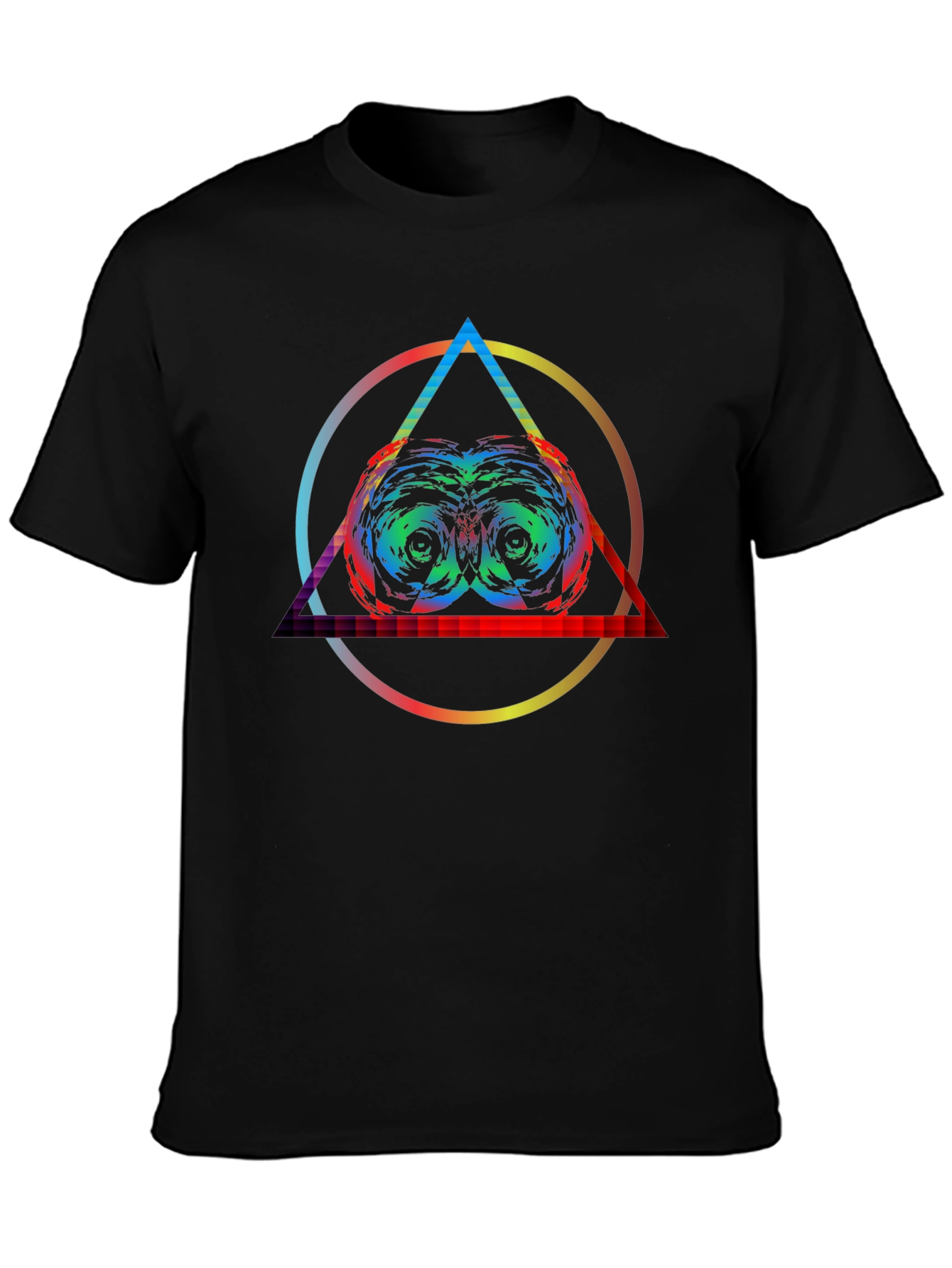 Black Psychedelic Owl Eye T-Shirt - Colorful Graphic Tee view 3