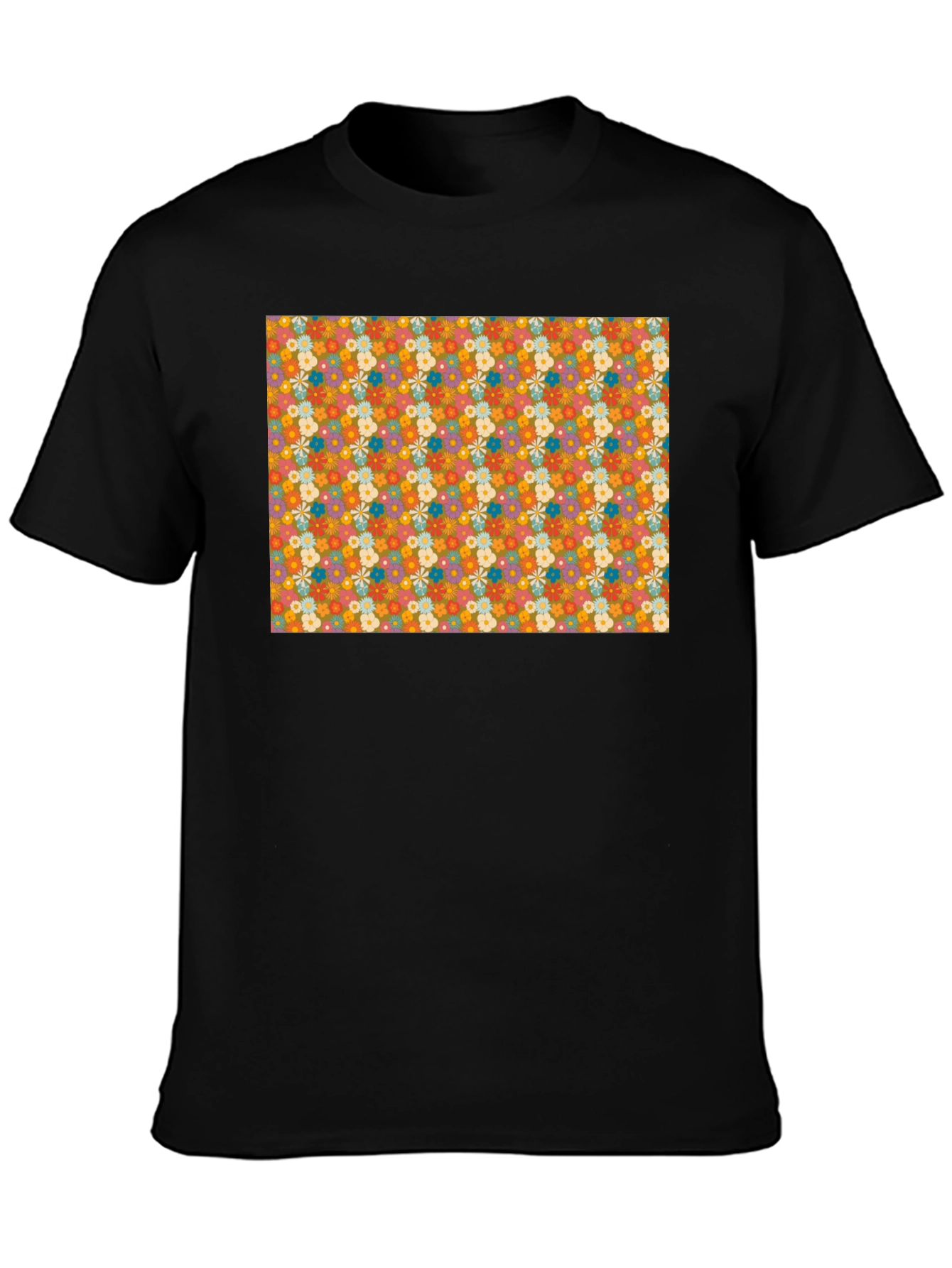 Black Retro Floral Print Black T-Shirt view 3
