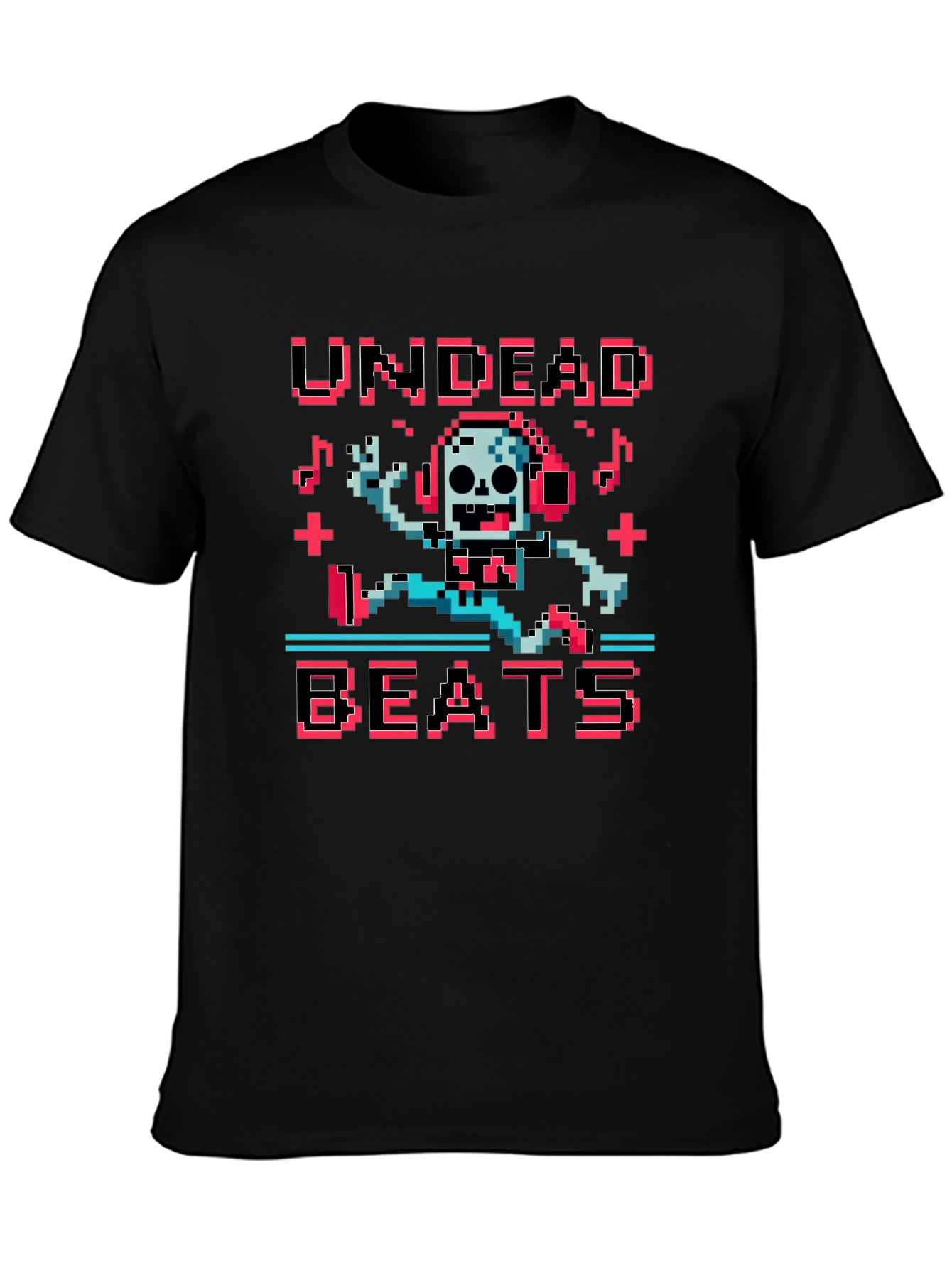 Black Undead Beats Pixel Art Graphic T-Shirt view 3