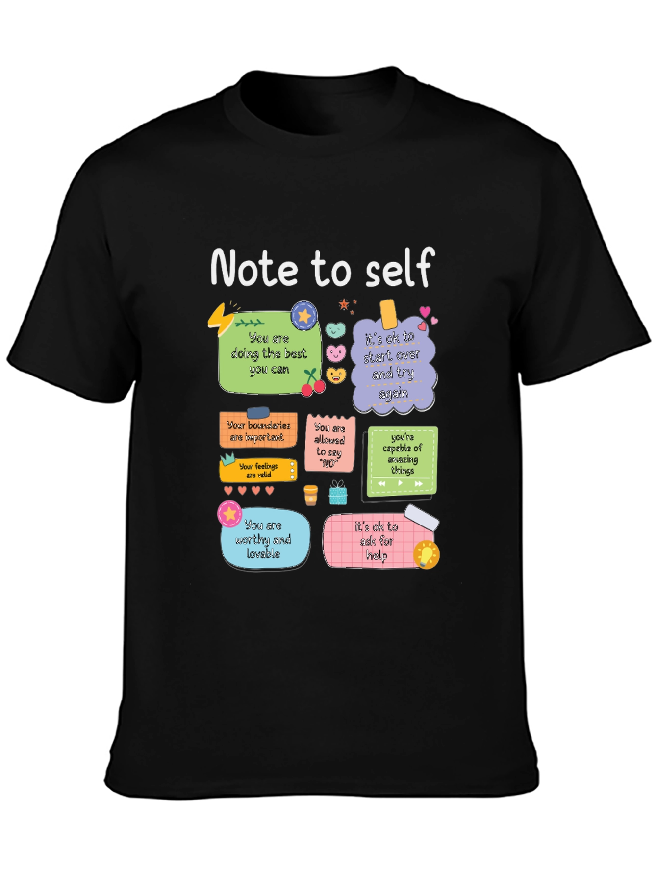Black Note to Self Graphic T-Shirt, Positive Affirmations Tee view 3