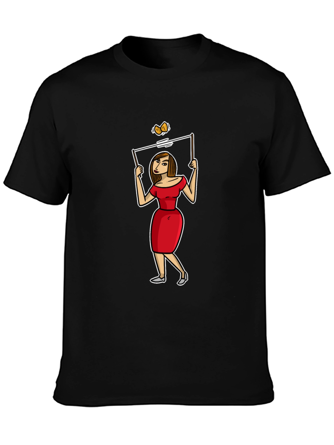 Black Cartoon Woman T-Shirt - Quirky Graphic Tee view 3