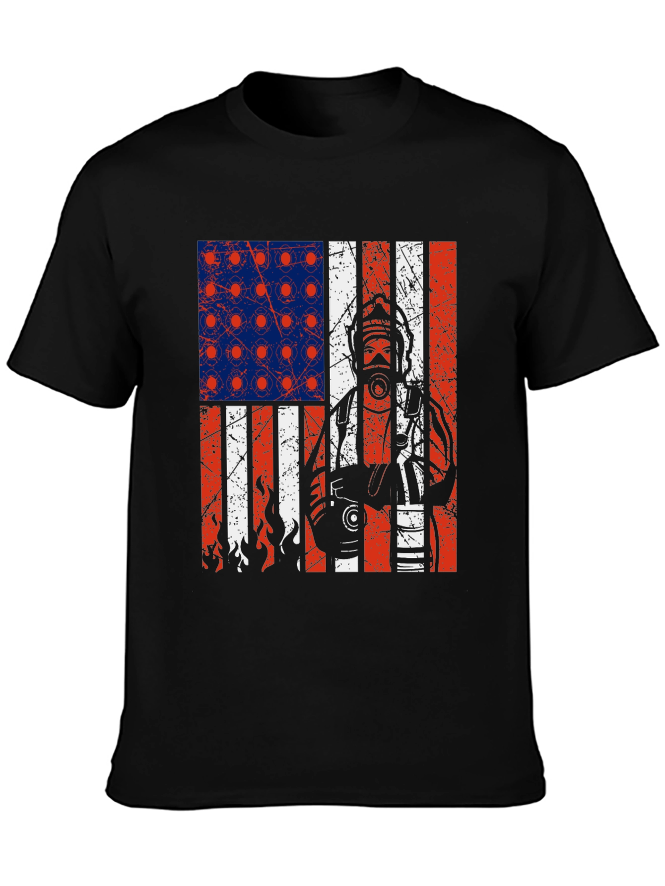 Black Firefighter American Flag Graphic T-Shirt view 3