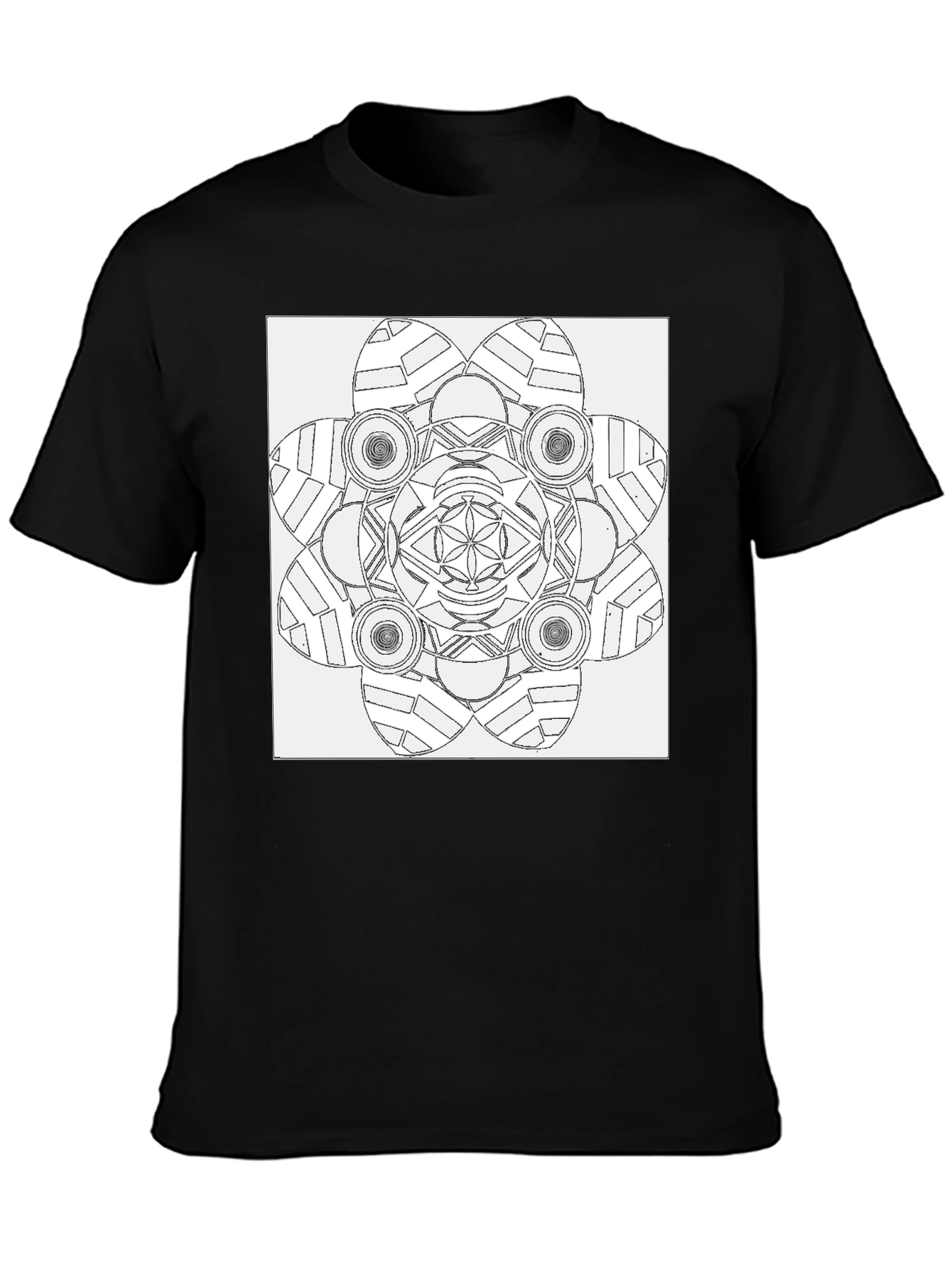 Black Geometric Mandala Print Black T-Shirt view 3